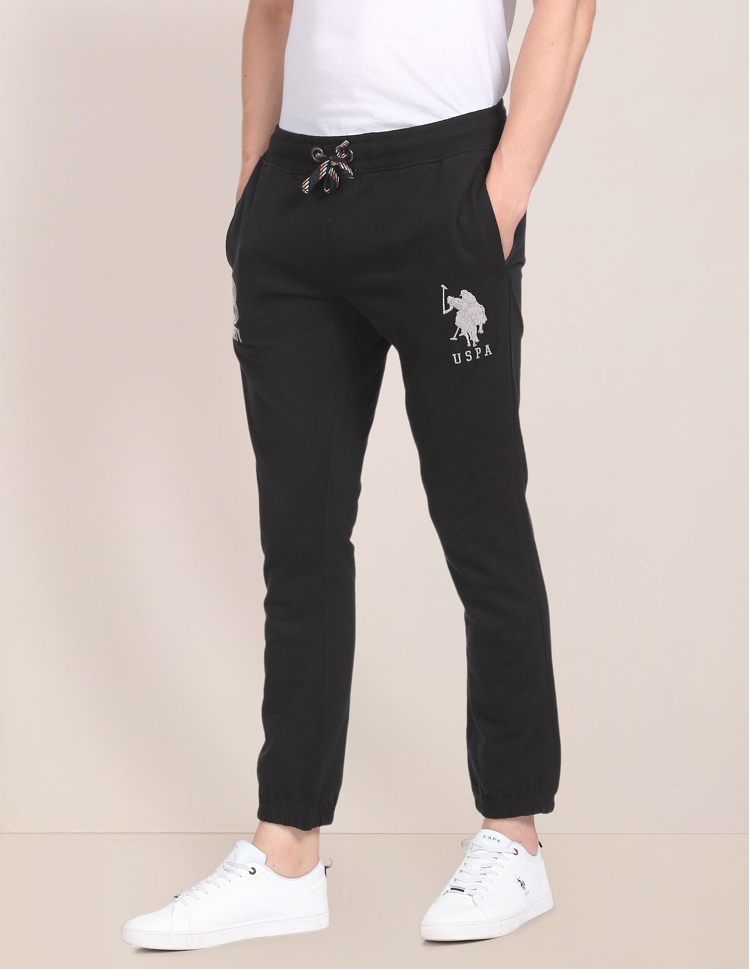 Men Black Mid Rise Solid Track Pants Black - U.S. POLO ASSN. | Large