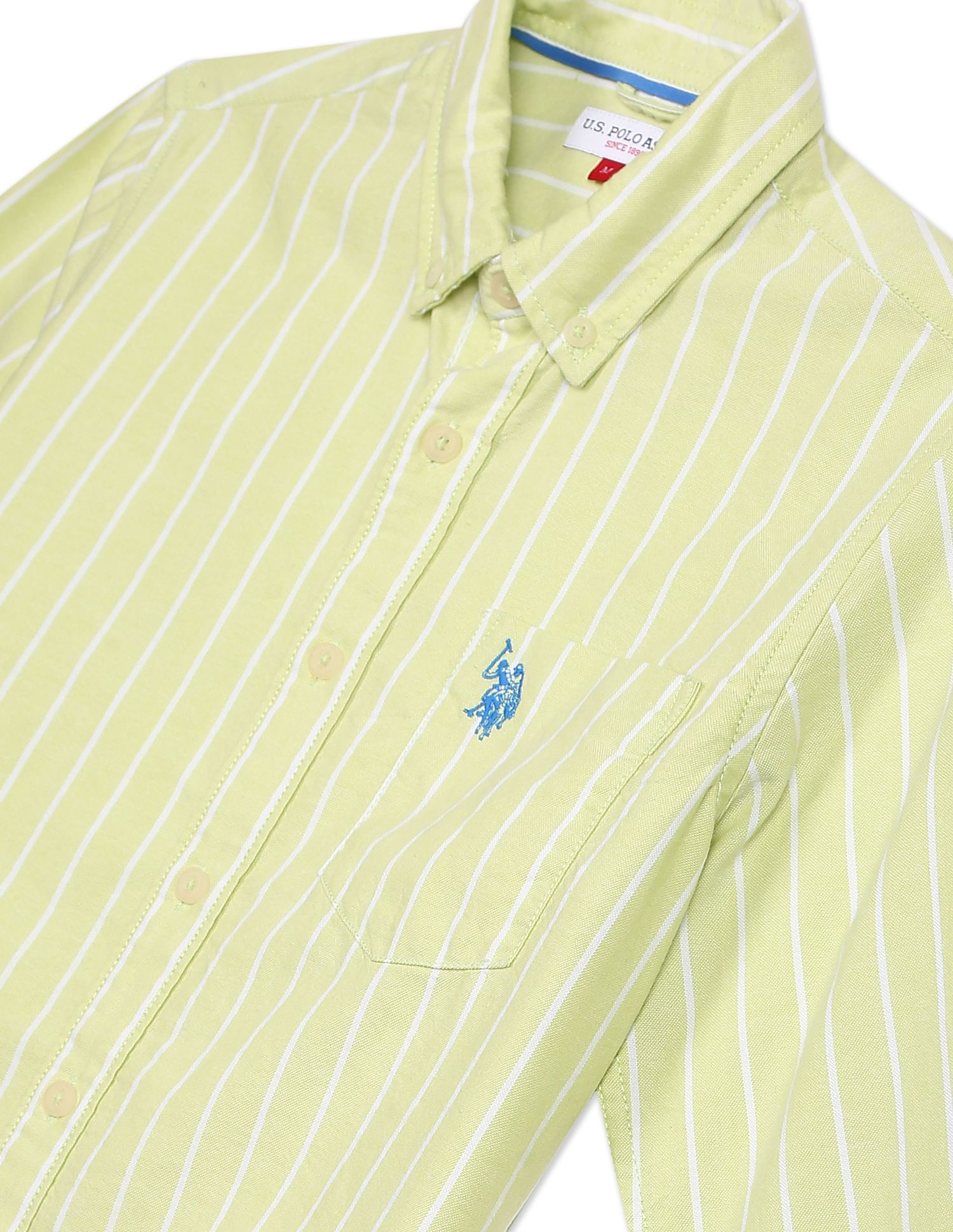 Button Down Collar Vertical Stripe Shirt Light Green - U.S. POLO ASSN. | Large