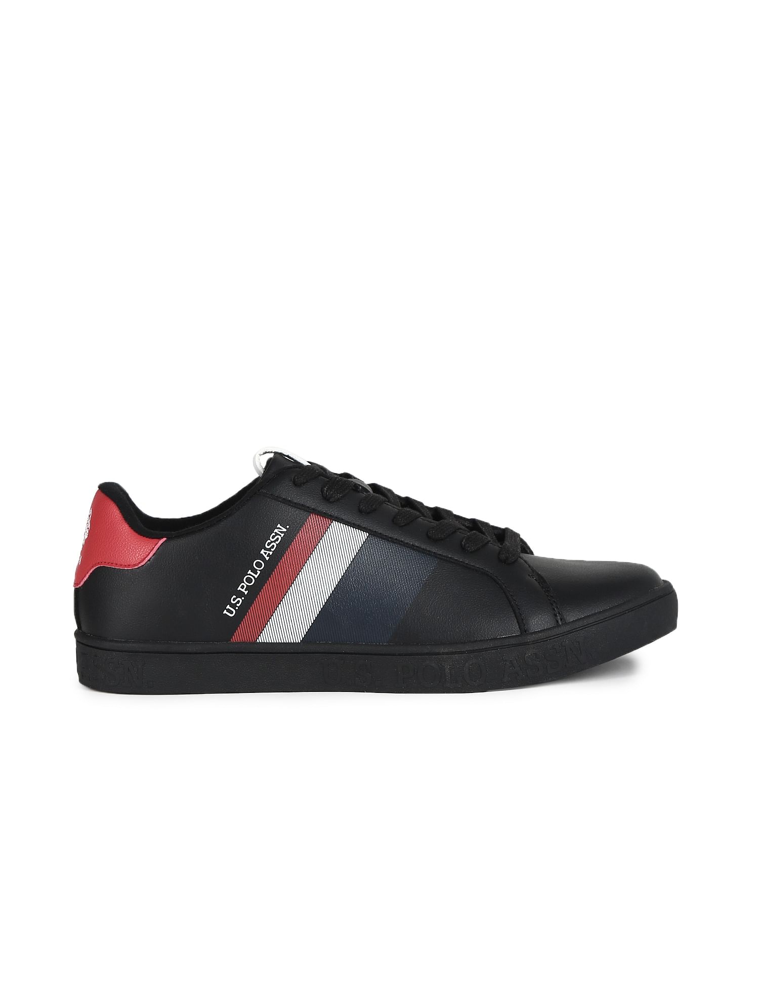 Men Brand Stripe Round Toe Glinton Sneakers Black - U.S. Polo Assn. India | Large