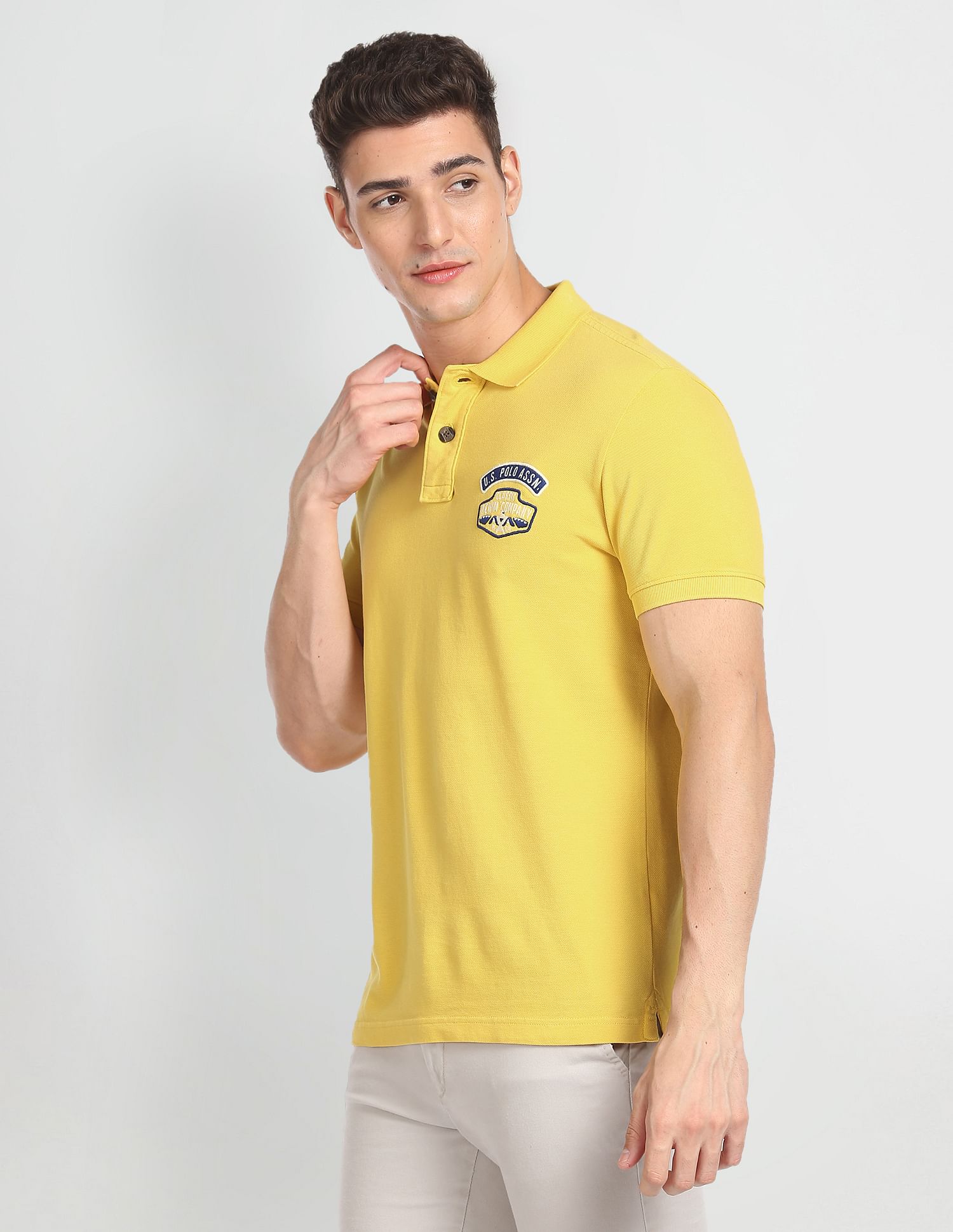 Appliqued Logo Cotton Polo Shirt Mustard - U.S. POLO ASSN. | Large