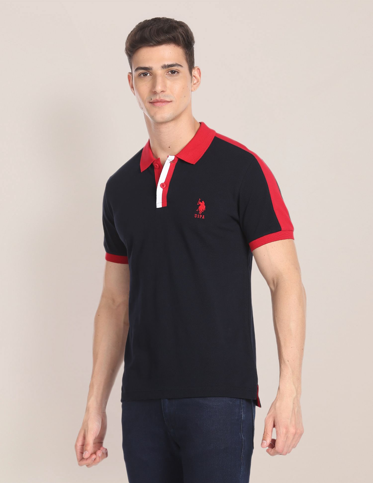 Striped Sleeve Cotton Polo Shirt Navy - U.S. POLO ASSN. | Large