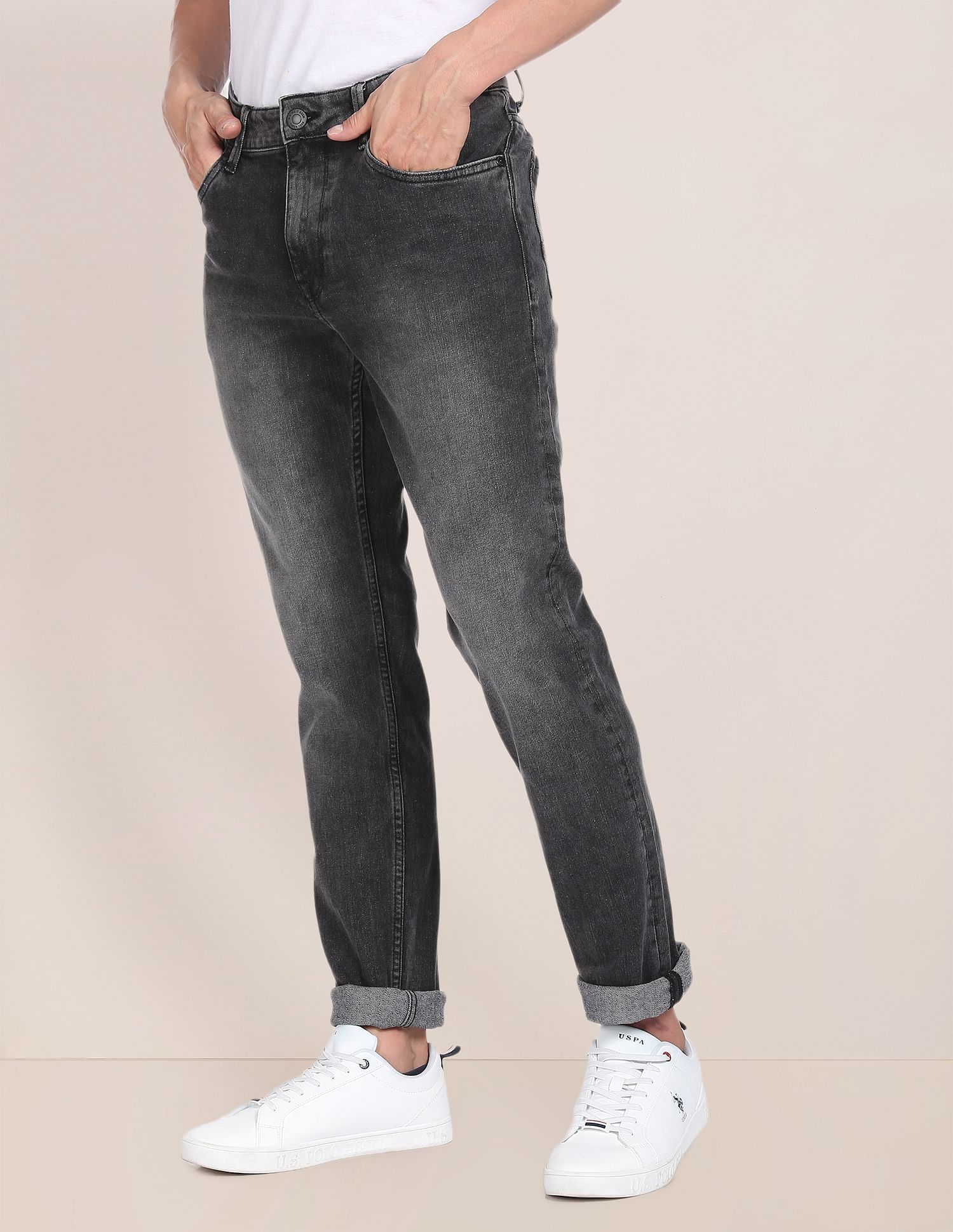 Men Black Brandon Slim Tapered Fit Stone Wash Jeans Black - U.S. POLO ASSN. | Large