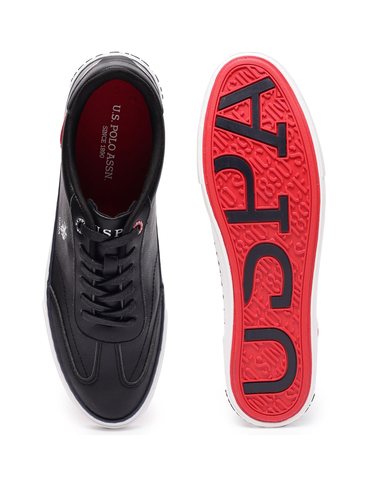 Men Round Toe Solid Oskar Sneakers Black - U.S. Polo Assn. India | Large