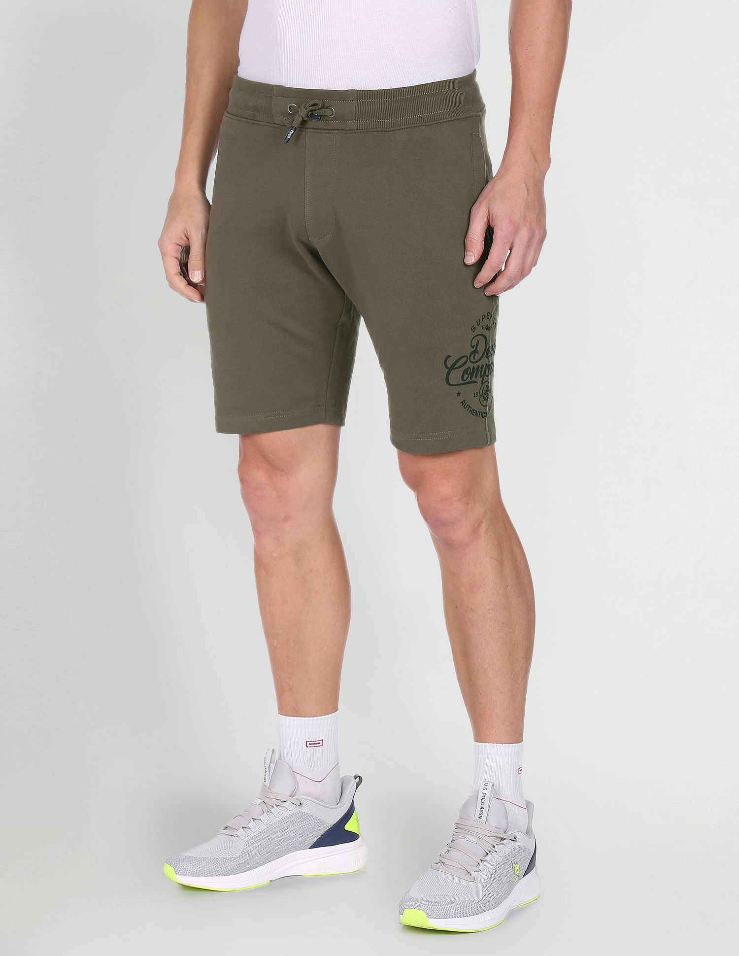 Mid Rise Drawstring Waist Brand Logo Shorts Olive - U.S. POLO ASSN. | Large