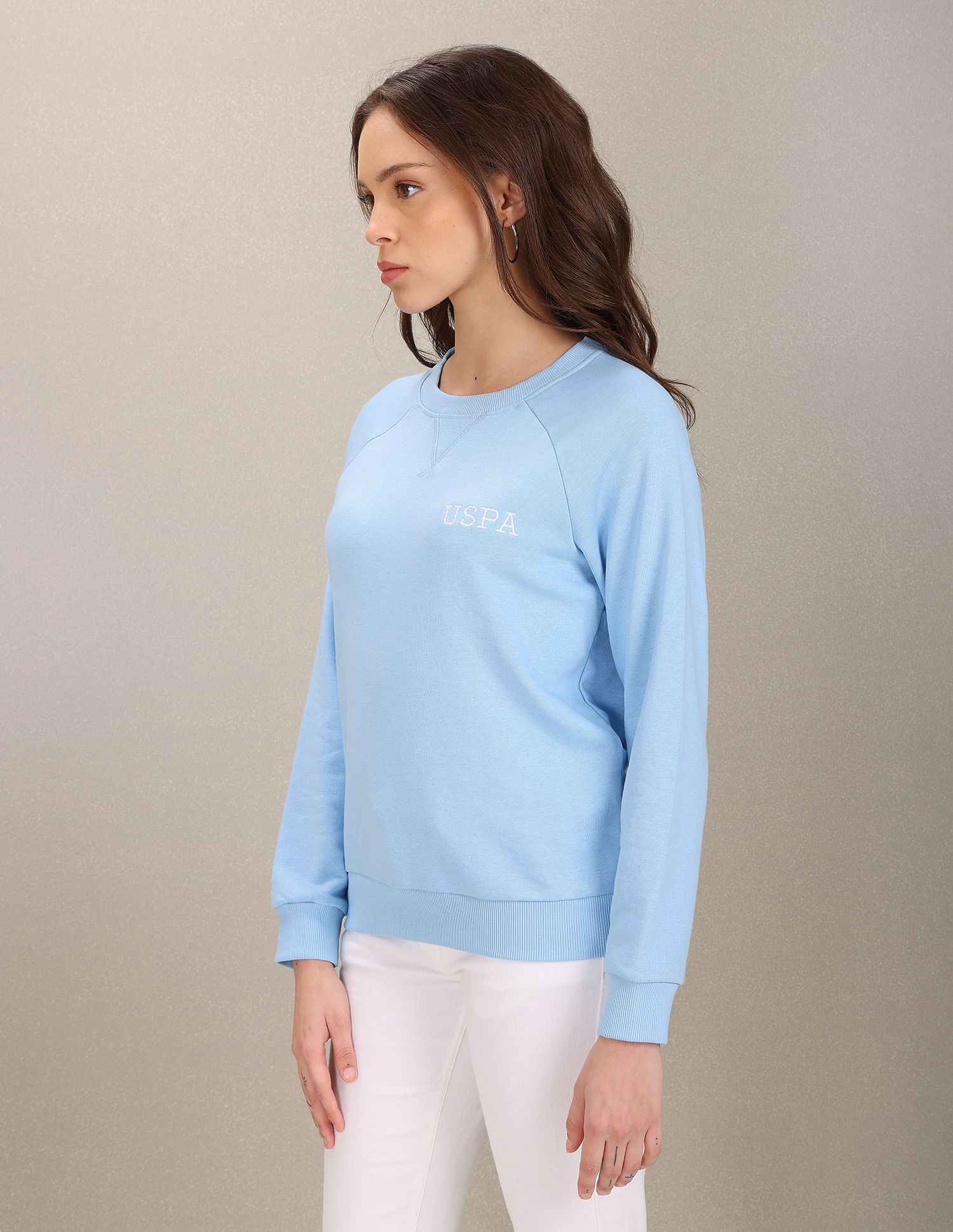 Crew Neck Solid Sweatshirt Light Blue - U.S. POLO ASSN. | Large
