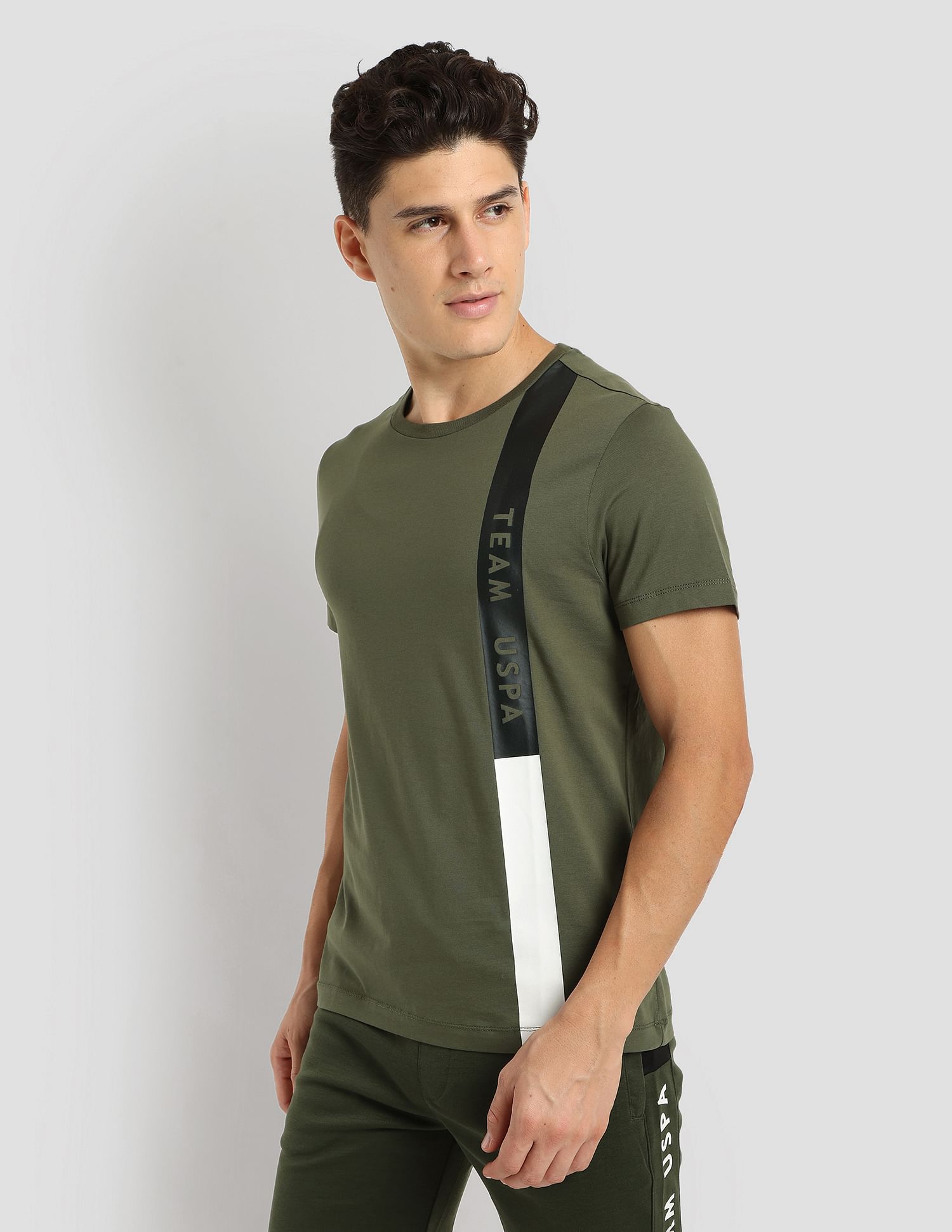 Brand Stripe Training T-Shirt Olive - U.S. Polo Assn. India | Large