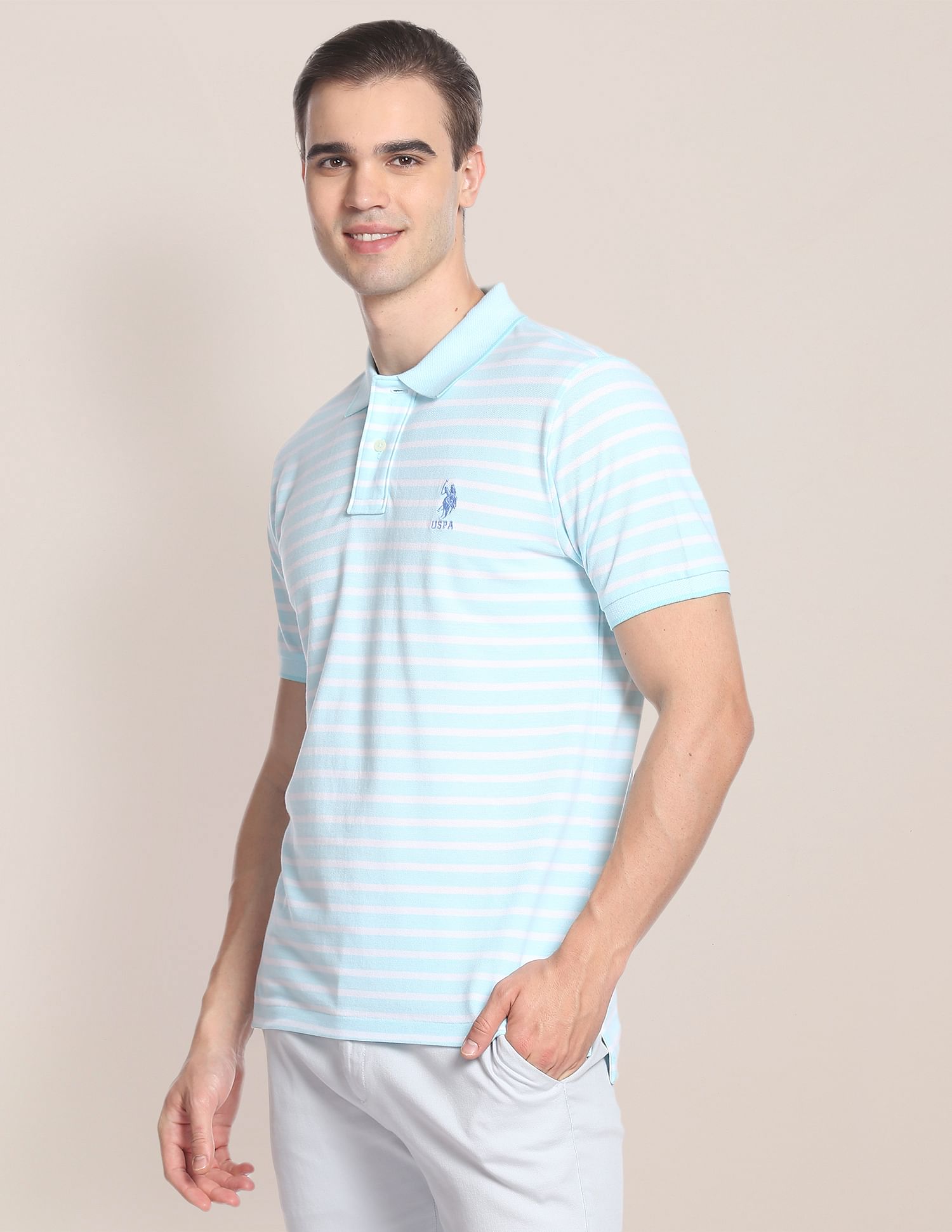 Horizontal Stripe Birdseye Polo Shirt Light Blue - U.S. Polo Assn. India | Large