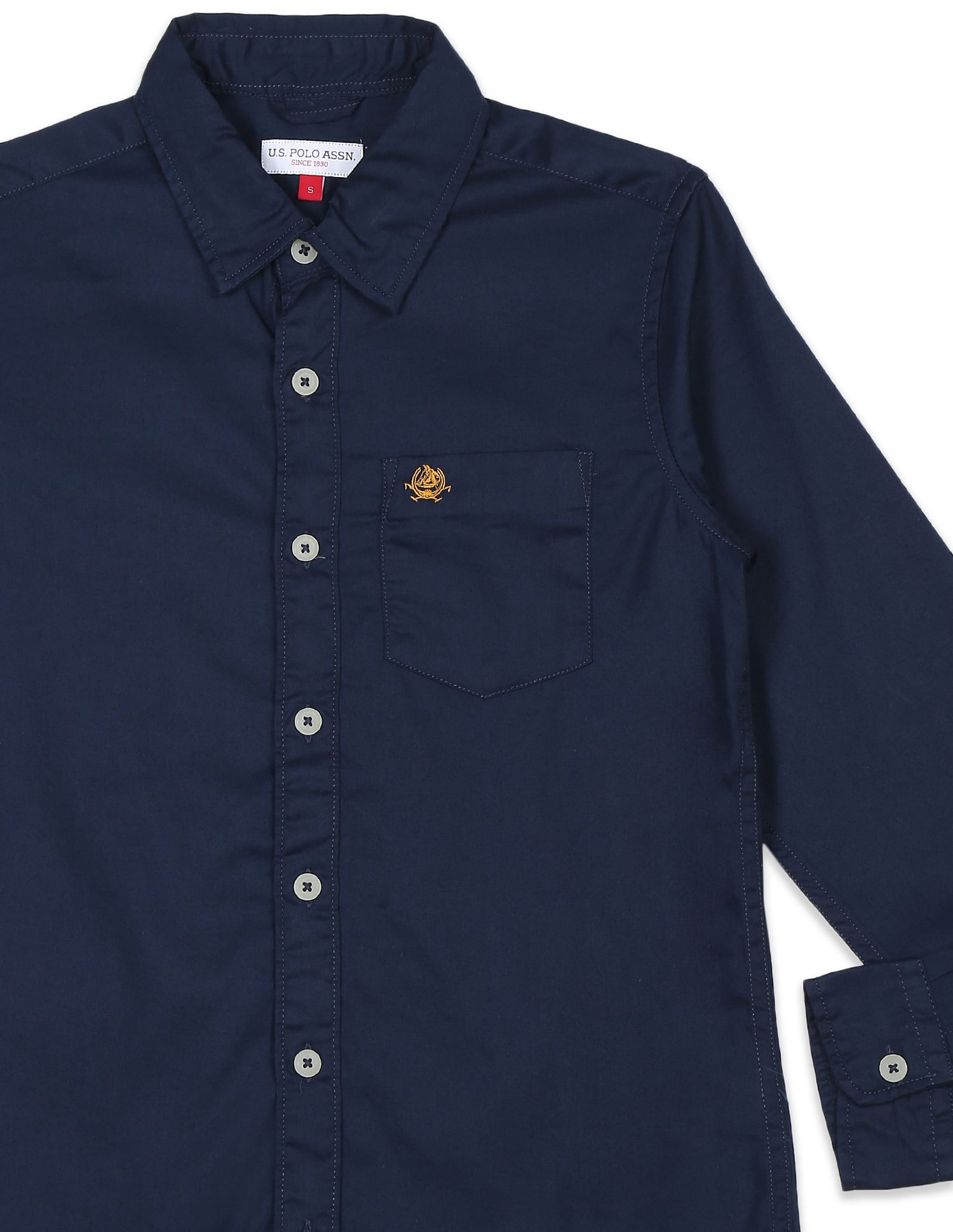 Boys Navy Spread Collar Solid Casual Shirt Navy - U.S. Polo Assn. India | Large