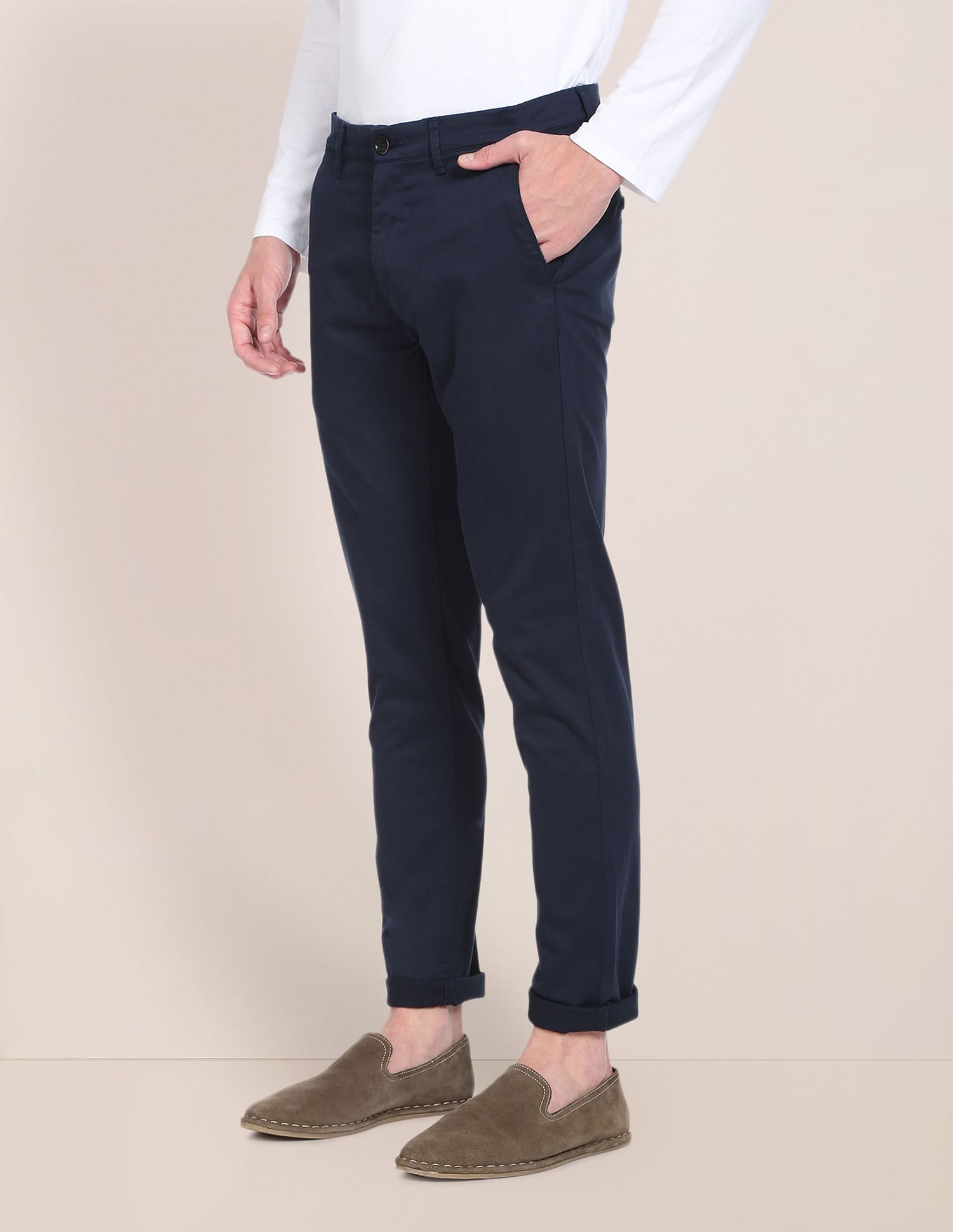 Solid Austin Trim Fit Casual Trousers Navy - U.S. POLO ASSN. | Large