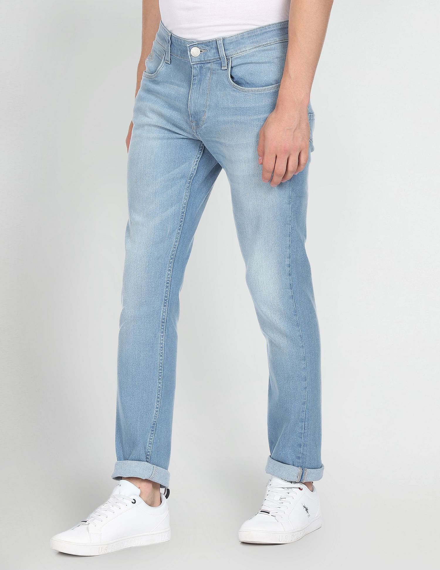 Men Blue Stone Wash Brandon Slim Tapered Fit Jeans Light Blue - U.S. POLO ASSN. | Large