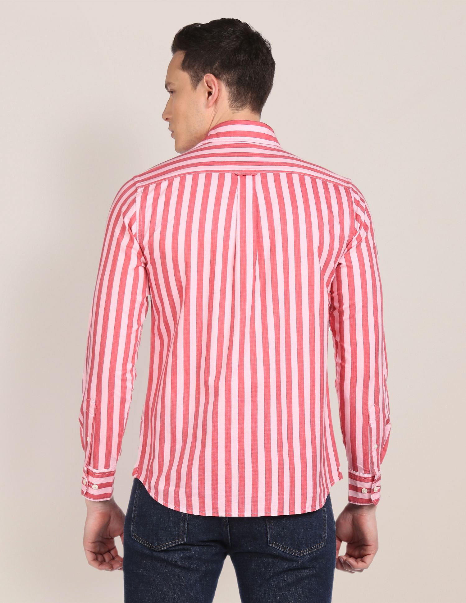 Rounded Cuff Striped Casual Shirt Pink - U.S. POLO ASSN. | Large