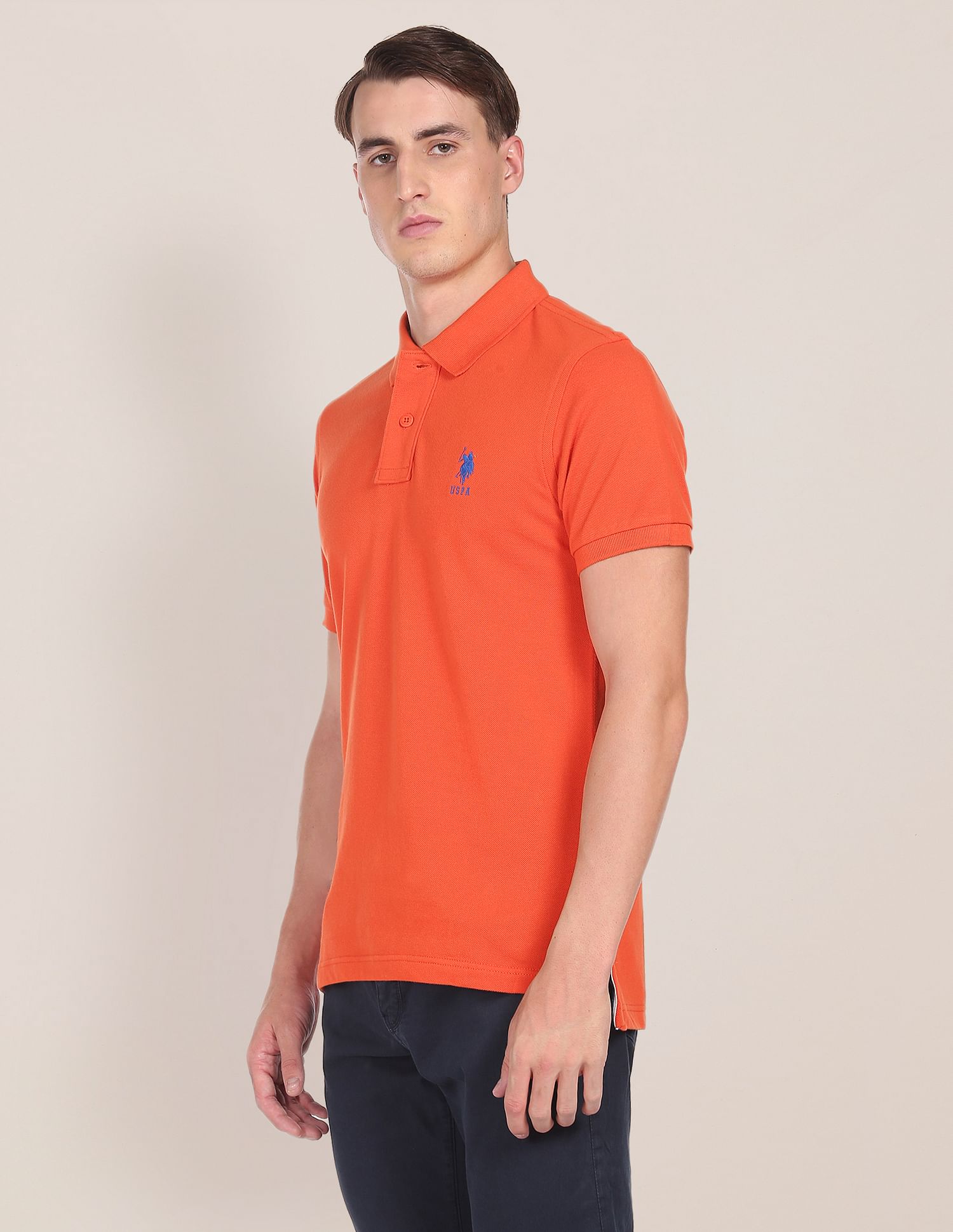 Ribbed Collar Solid Polo Shirt Orange - U.S. POLO ASSN. | Large