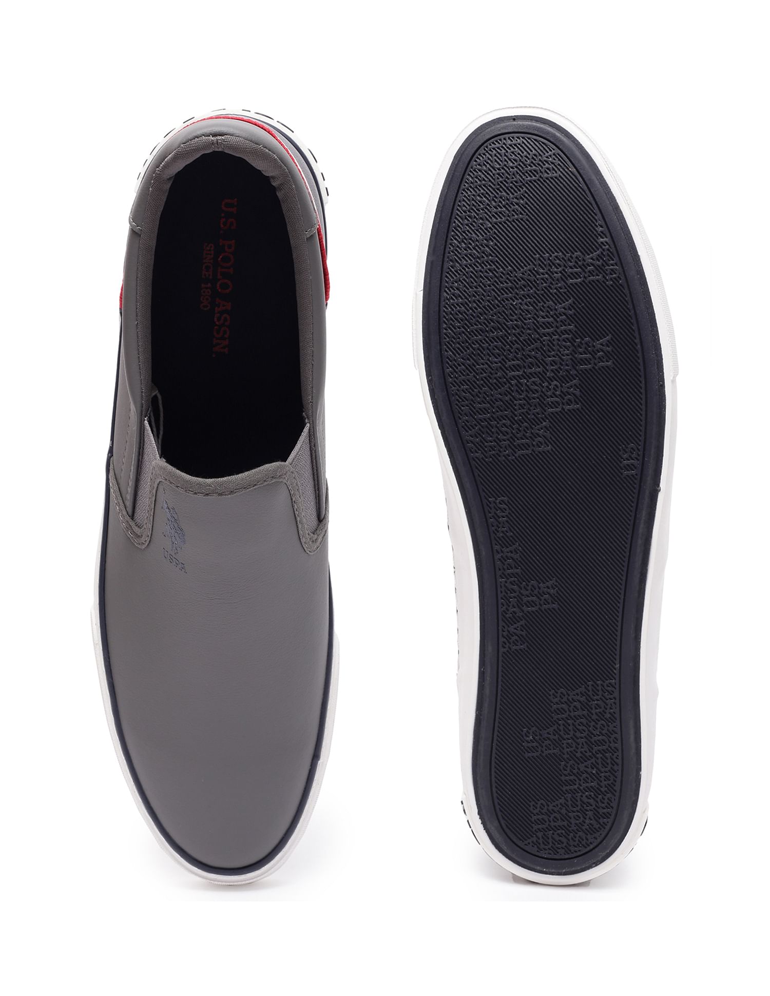 Men Round Toe Solid Timeo Slip On Sneakers Grey - U.S. Polo Assn. India | Large