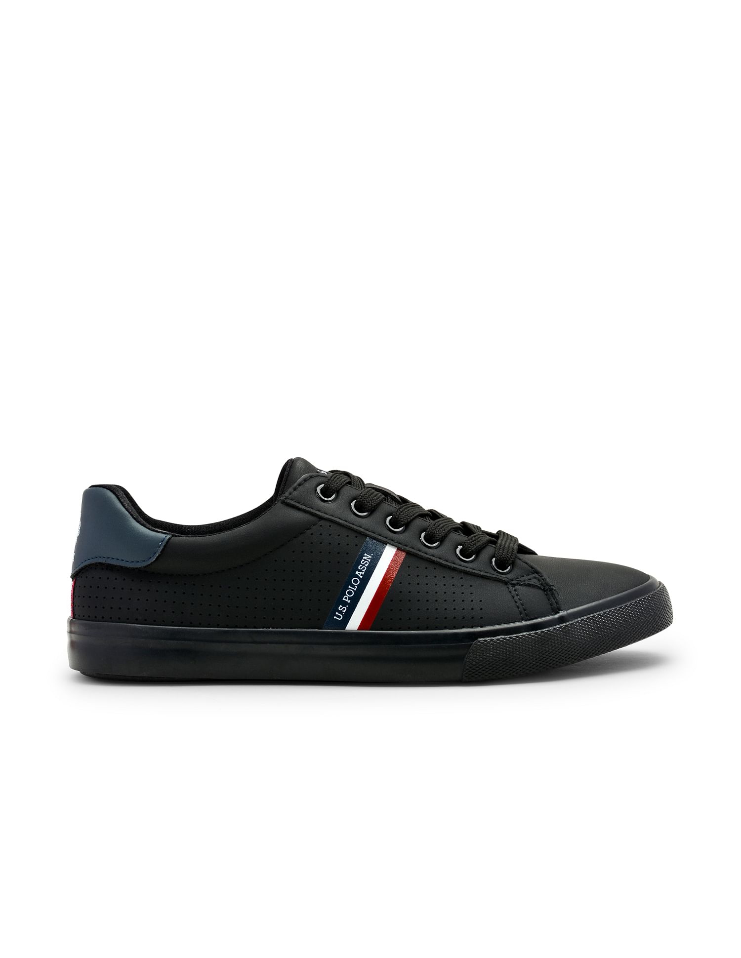 Men Brand Stripe Perforated Capron 2.0 Sneakers Black - U.S. Polo Assn. India | Large