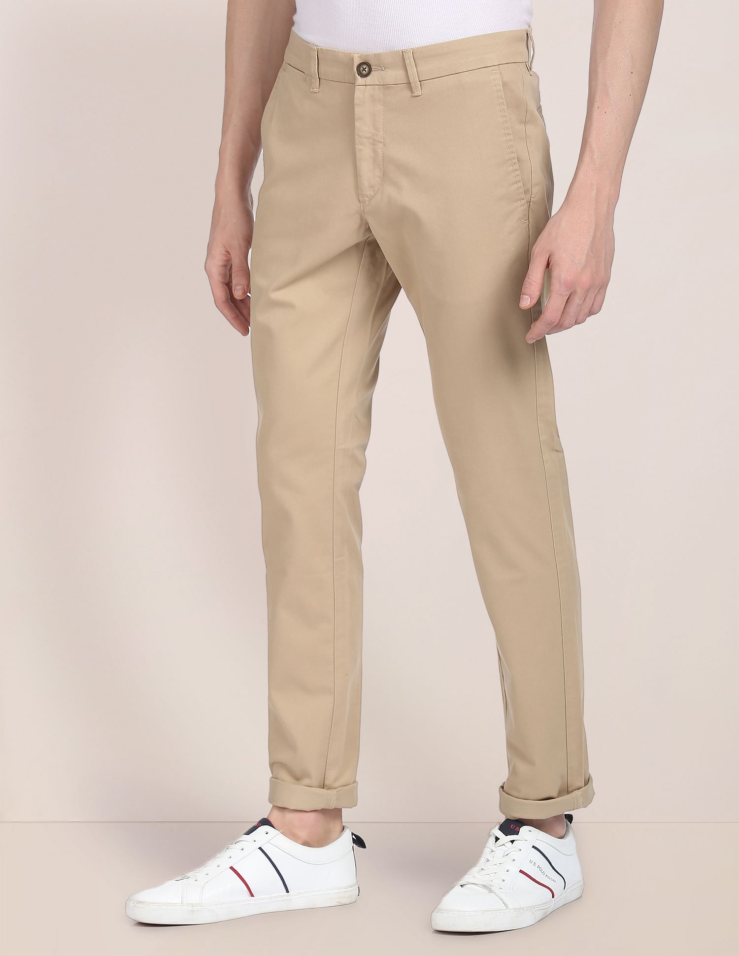 Mid Rise Slim Fit Casual Trousers Khaki - U.S. POLO ASSN. | Large