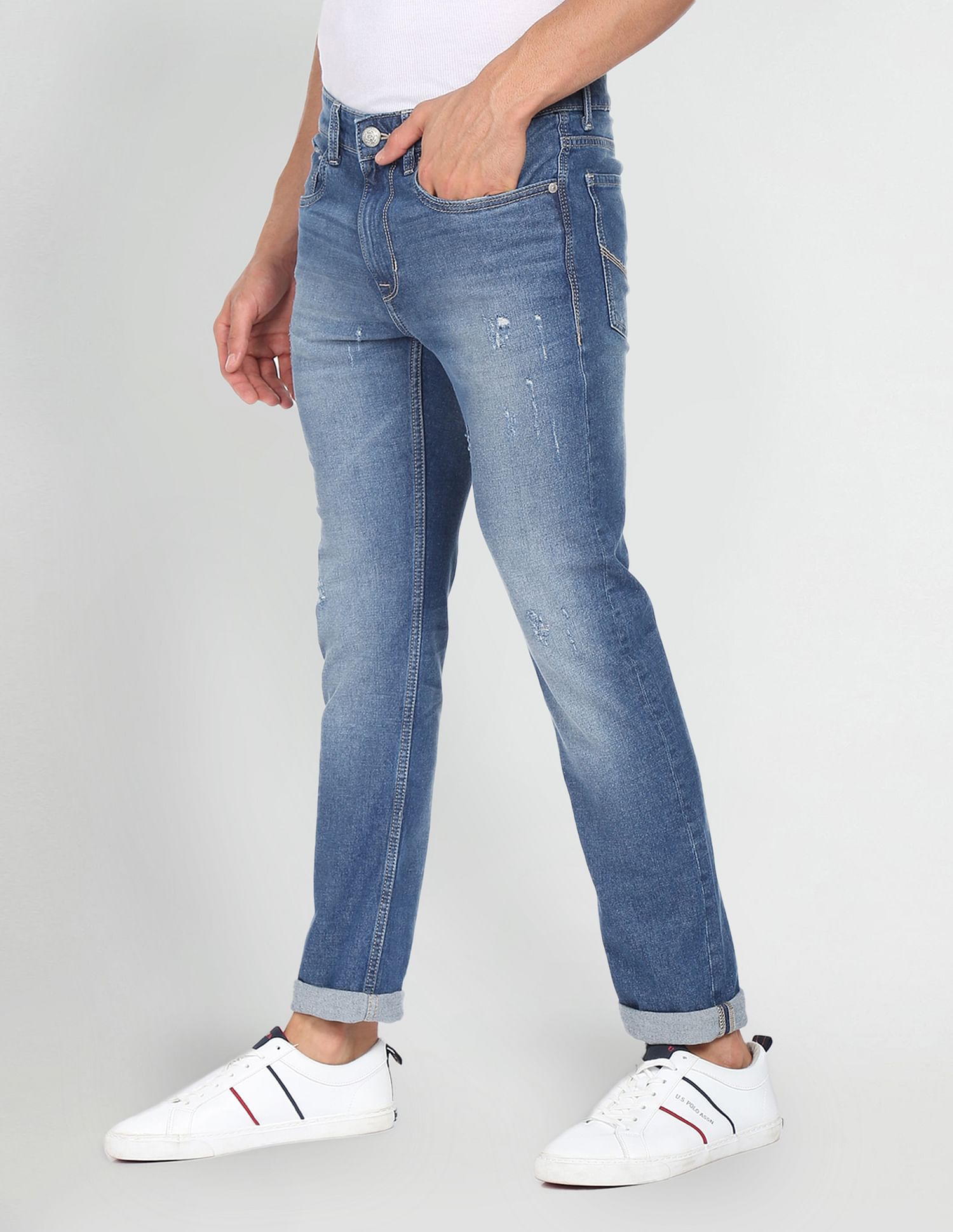 Regallo Skinny Fit Stone Wash Jeans Blue - U.S. Polo Assn. India | Large