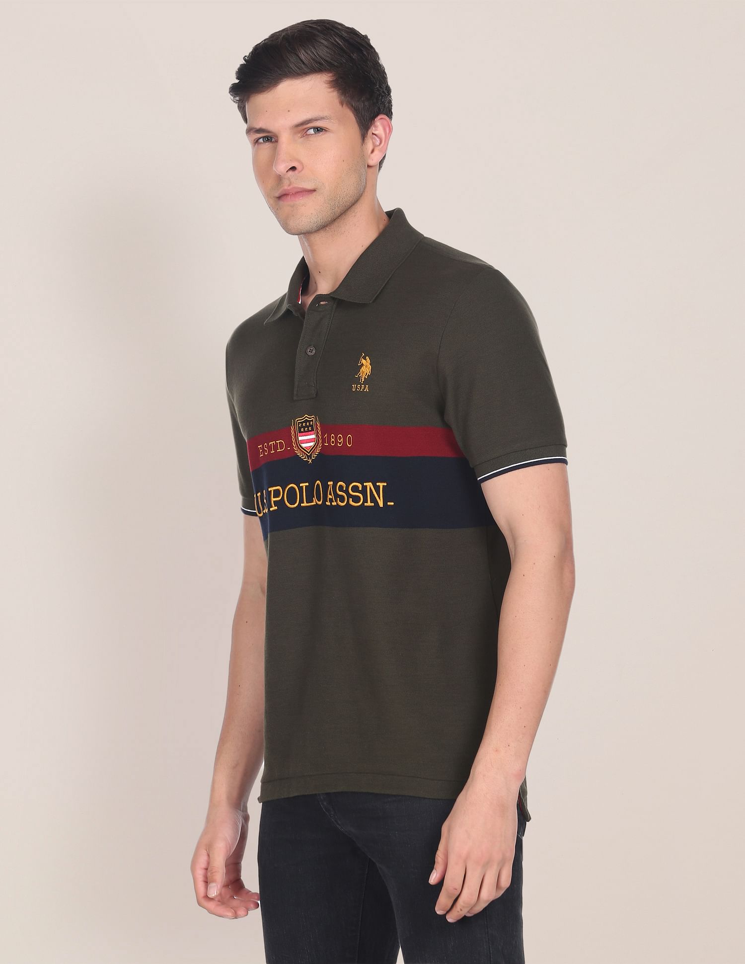 Iconic Embroidered Logo Polo Shirt Olive - U.S. Polo Assn. India | Large