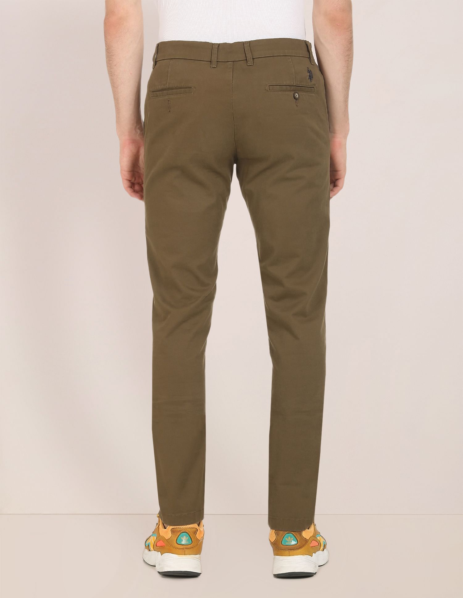 Men Dark Khaki Denver Slim Fit Solid Casual Trousers Dark Khaki - U.S. POLO ASSN. | Large