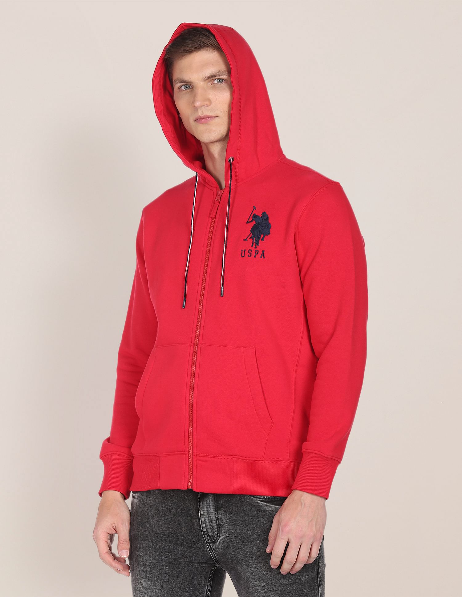 Drawstring Hood Solid Sweatshirt Red - U.S. POLO ASSN. | Large