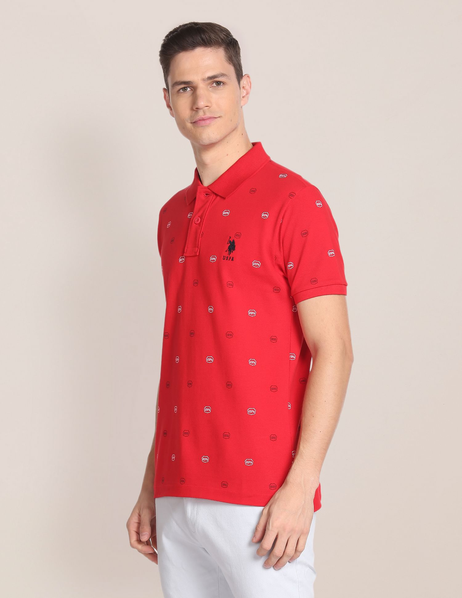 Brand Print Cotton Polo Shirt Red - U.S. Polo Assn. India | Large
