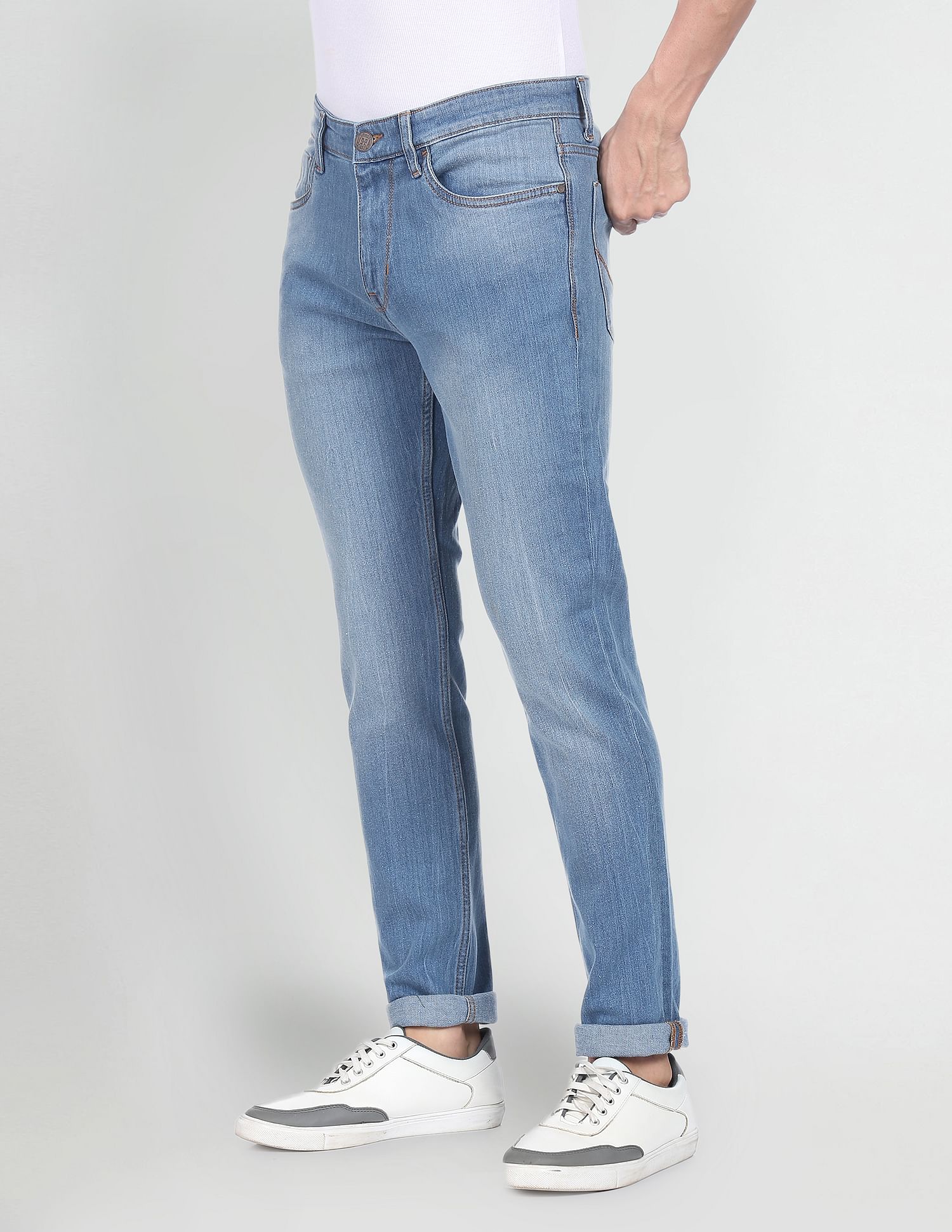 Men Blue Brandon Slim Tapered Fit Stone Wash Jeans Blue - U.S. Polo Assn. India | Large