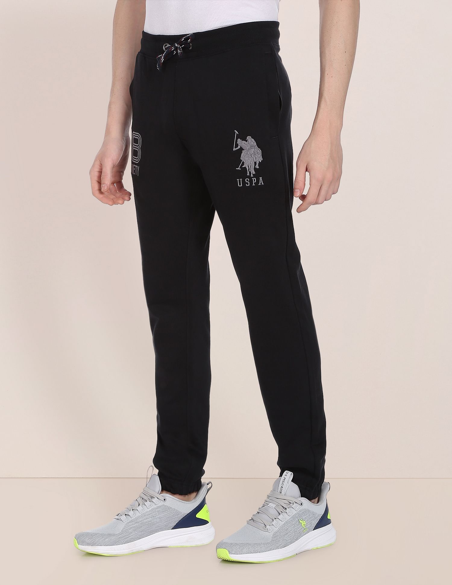 Men Black Solid Mid Rise Joggers Black - U.S. POLO ASSN. | Large