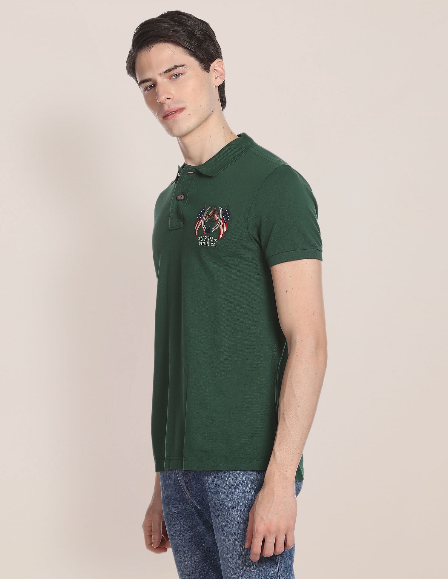 Cotton Solid Polo Shirt Dark Green - U.S. POLO ASSN. | Large