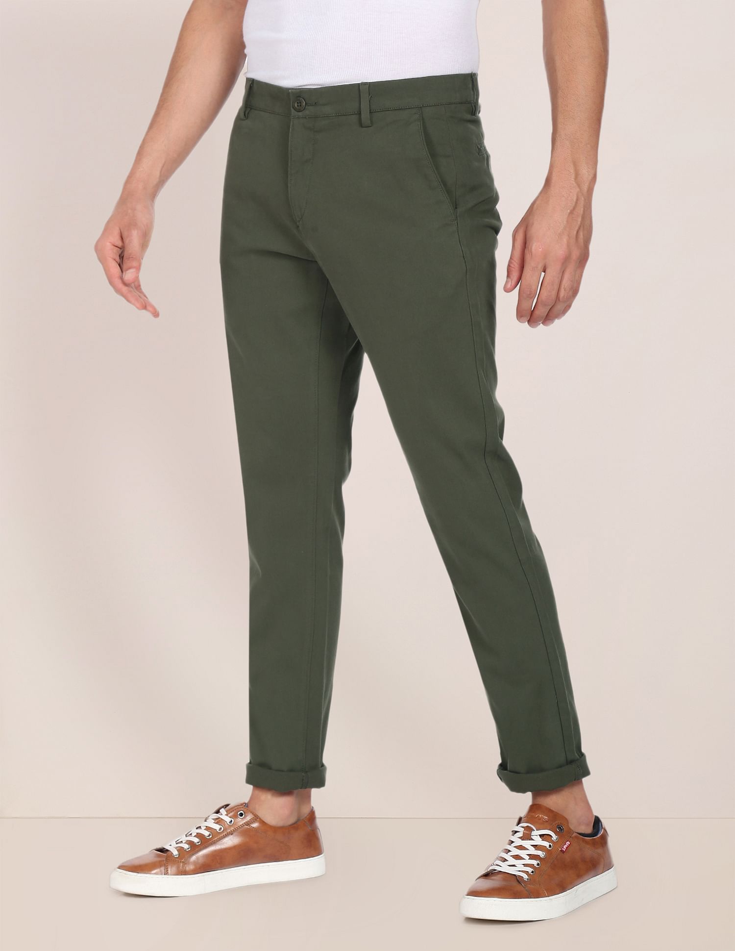 Solid Twill Casual Trousers Olive - U.S. Polo Assn. India | Large