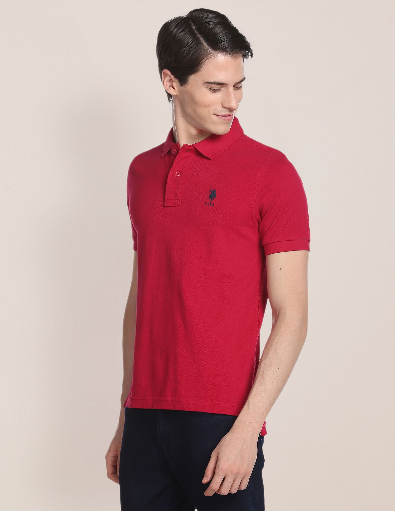 Ribbed Collar Solid Polo Shirt Dark Red - U.S. POLO ASSN. | Large