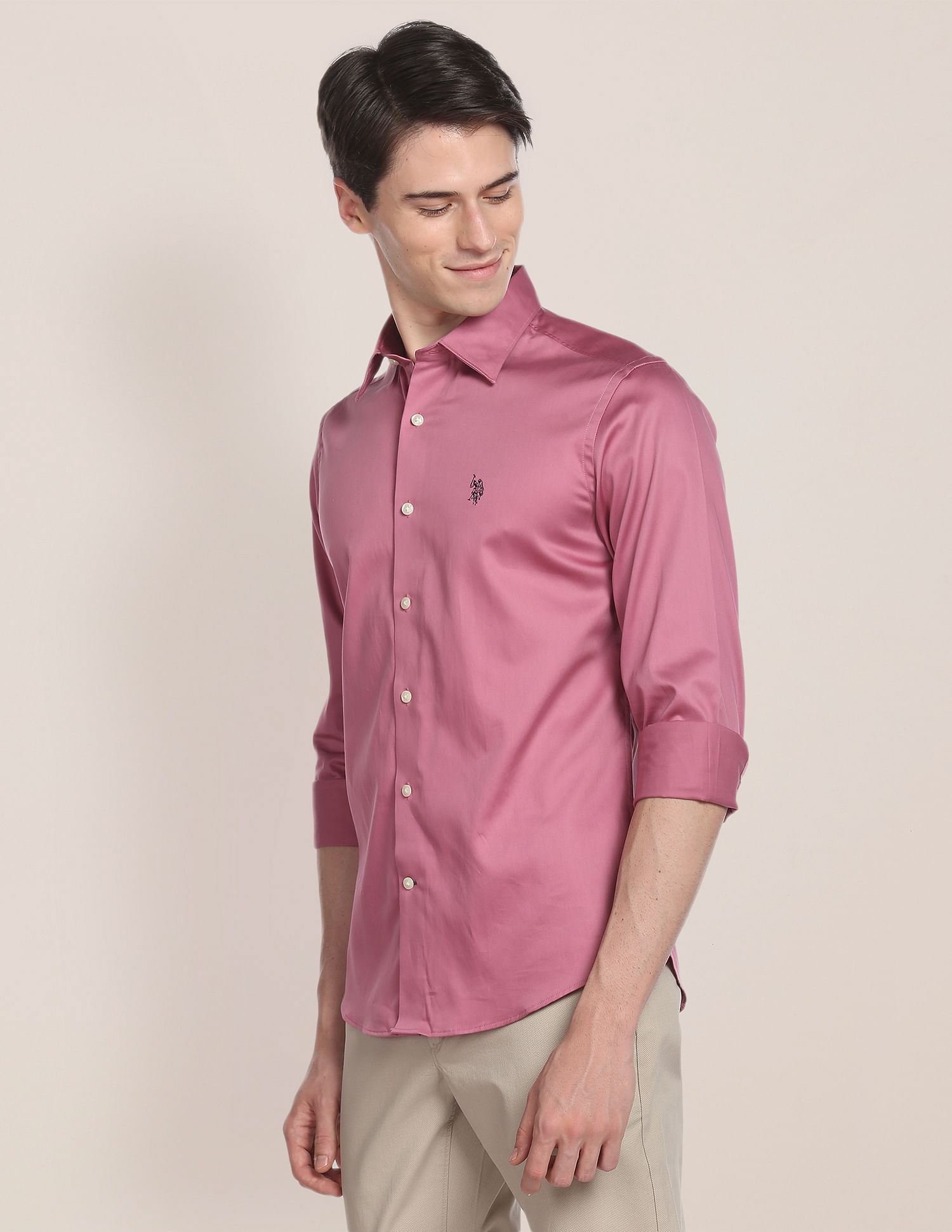 Satin Stretch Solid Shirt Dusty Pink - U.S. POLO ASSN. | Large