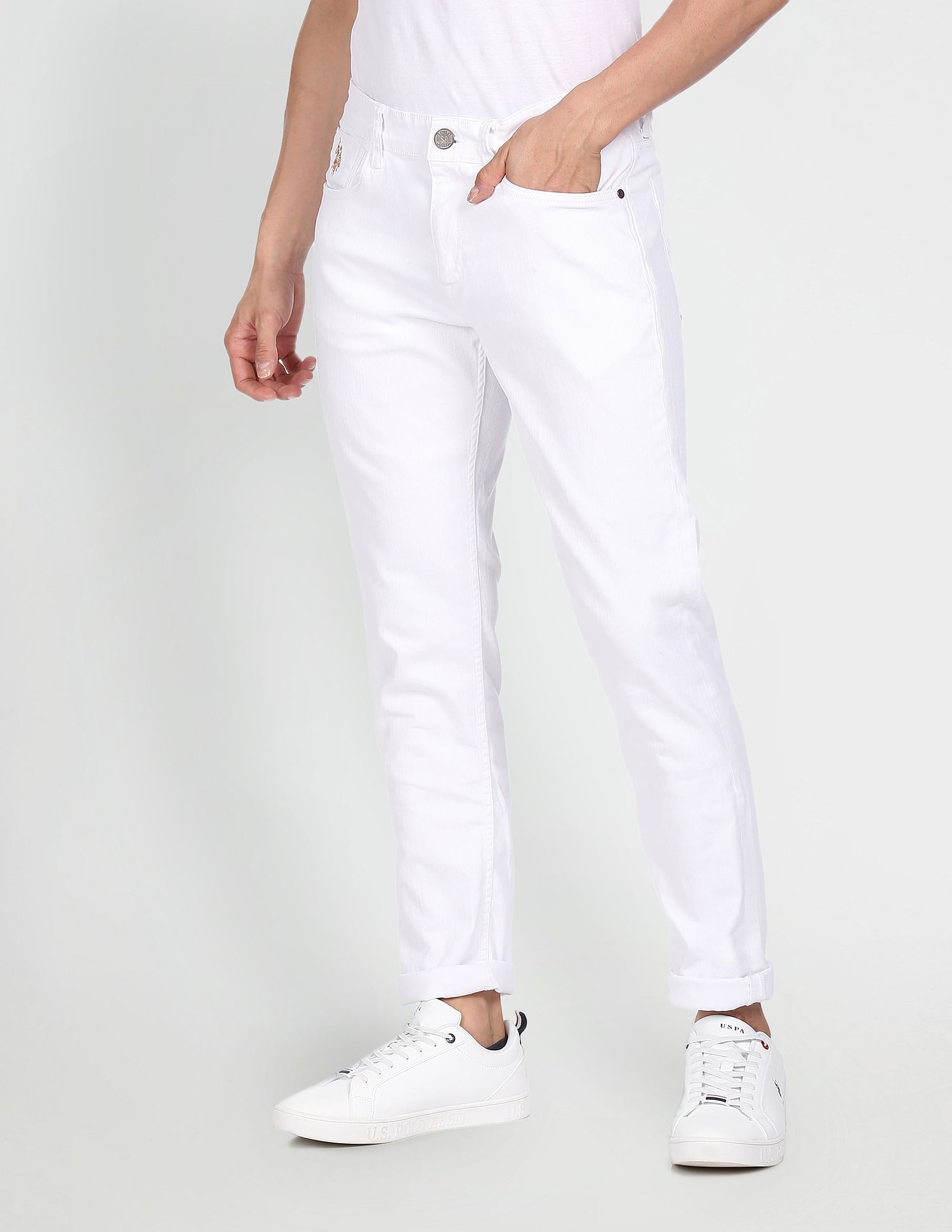 Brandon Slim Tapered Fit Mid Rise Jeans White - U.S. Polo Assn. India | Large