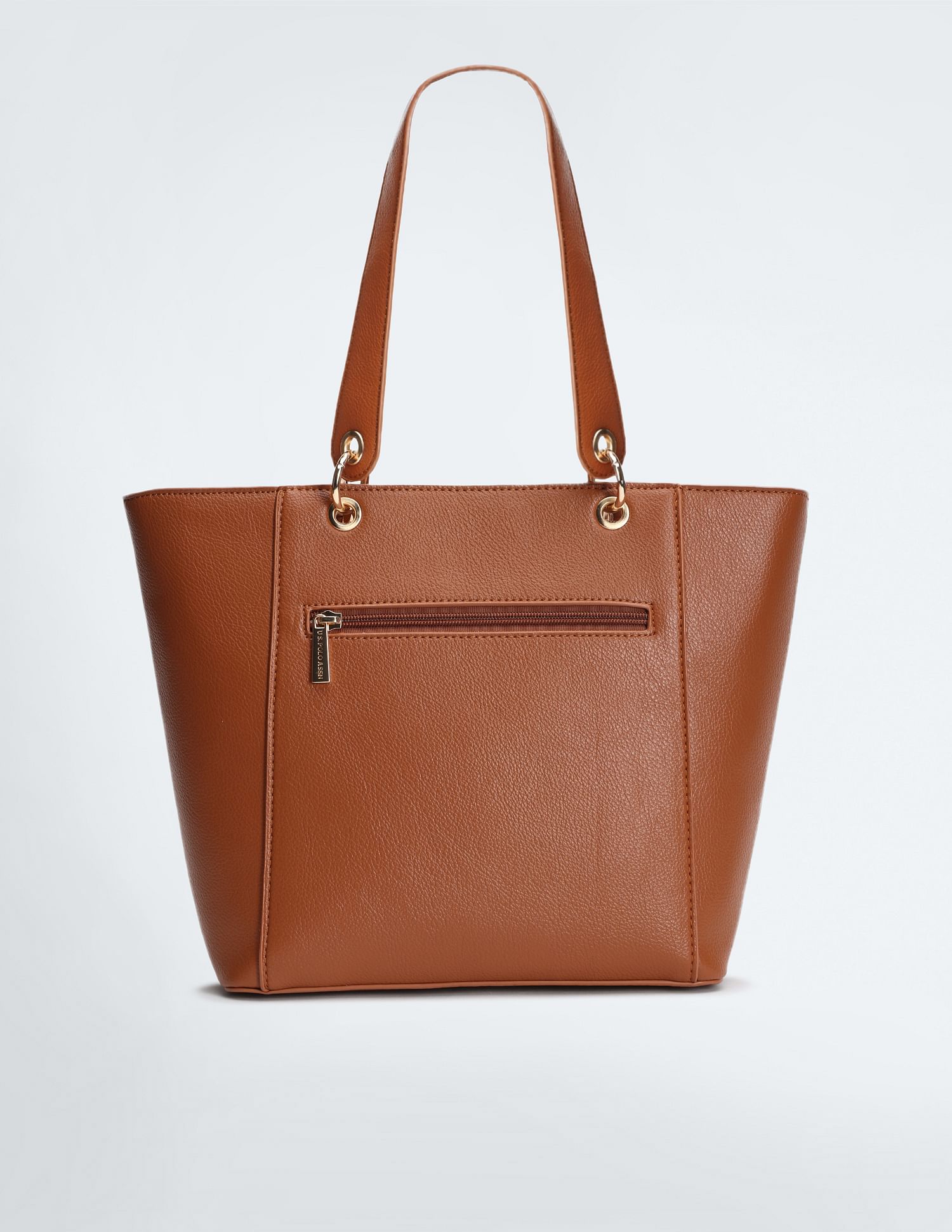 Metallic Monogram Solid Tote Bag Tan - U.S. POLO ASSN. | Large