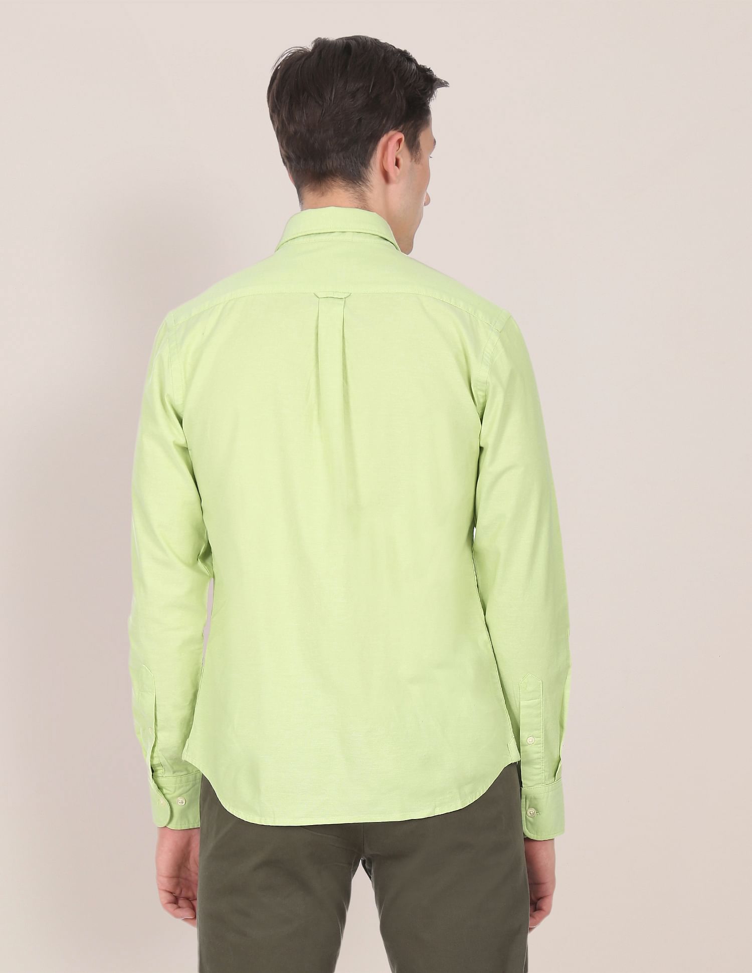 Spread Collar Solid Casual Shirt Light Green - U.S. Polo Assn. India | Large