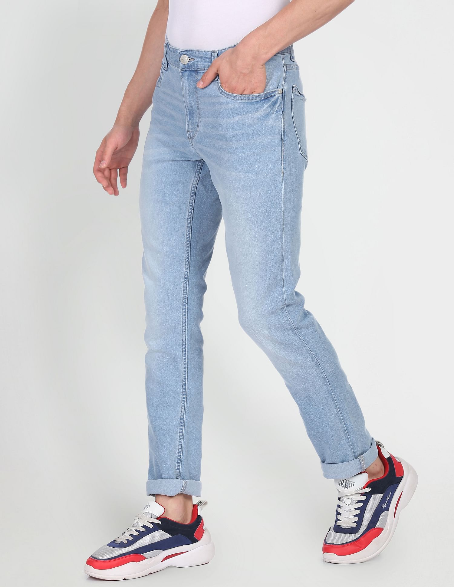 Men Light Blue Skinny Fit Faded Jeans Light Blue - U.S. POLO ASSN. | Large