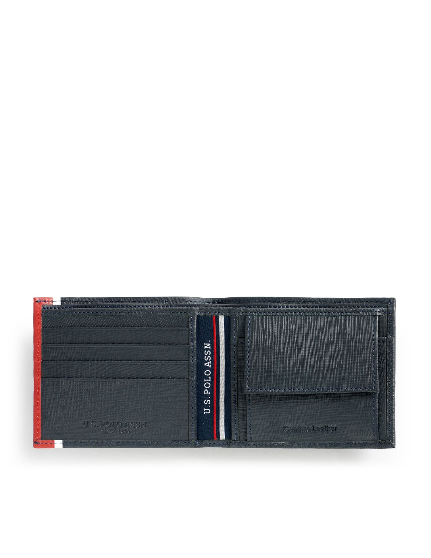 Bi-Fold Textured Leather Wallet Navy - U.S. POLO ASSN. | Large