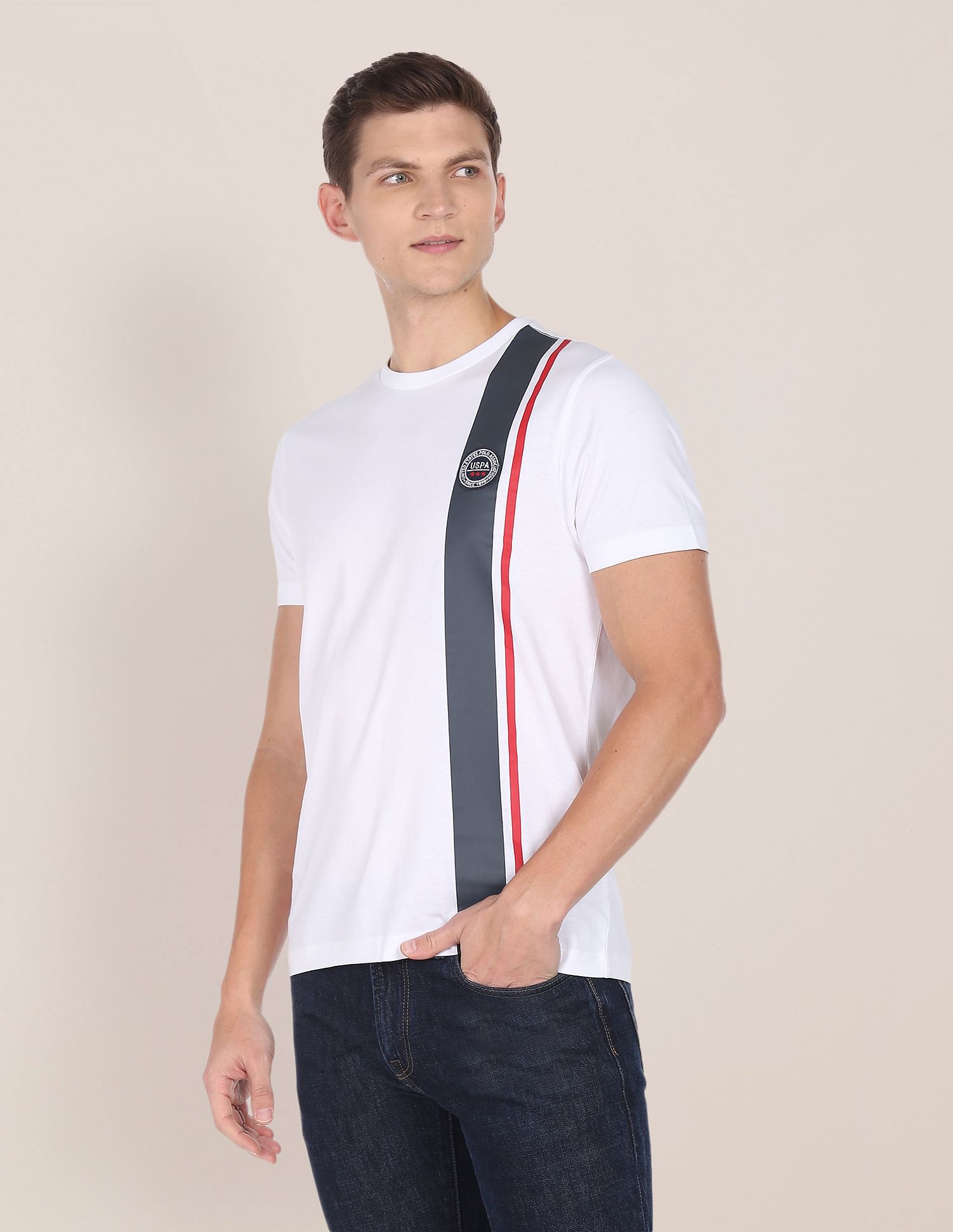 Cotton Vertical Stripe T-Shirt White - U.S. POLO ASSN. | Large