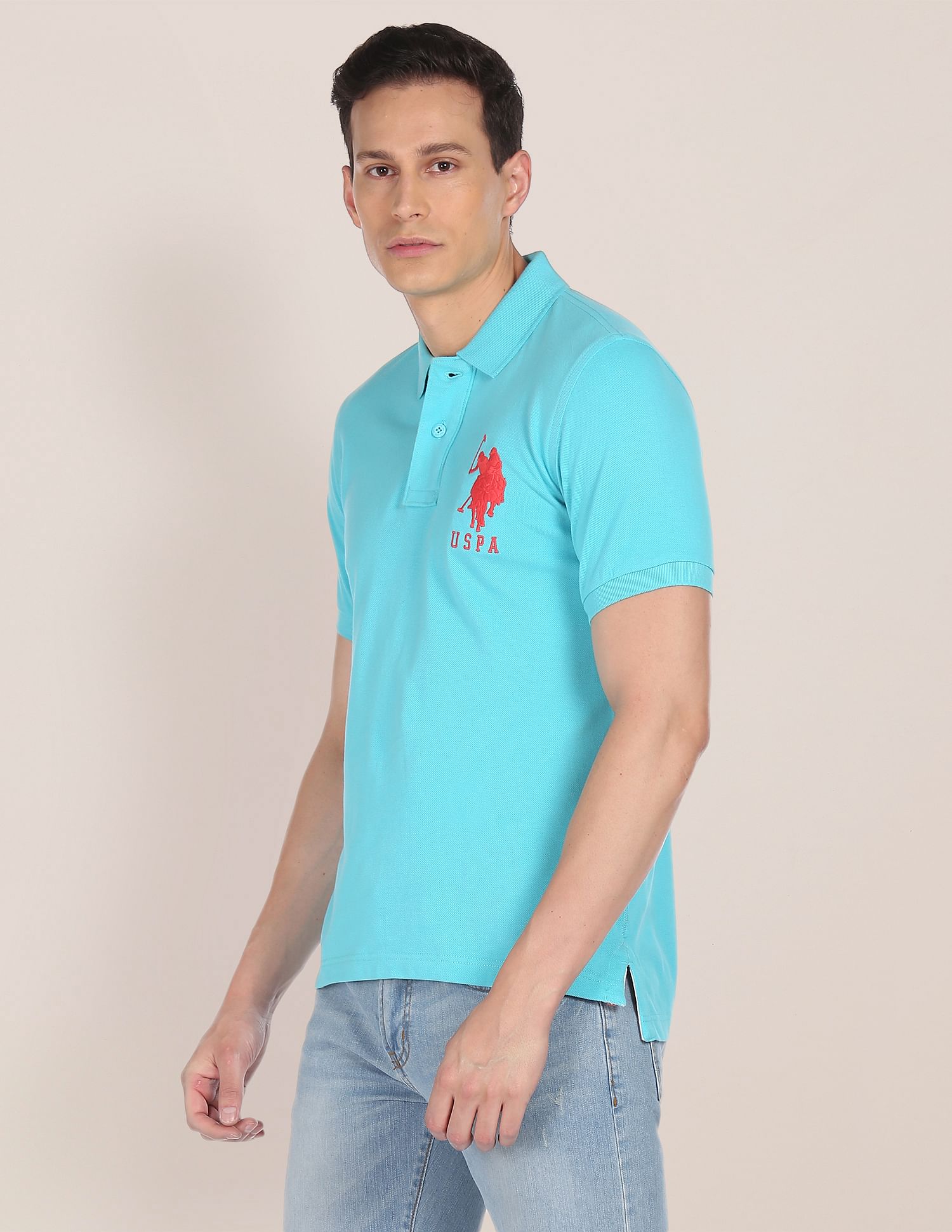 Compact Cotton Logo Polo Shirt Light Blue - U.S. POLO ASSN. | Large