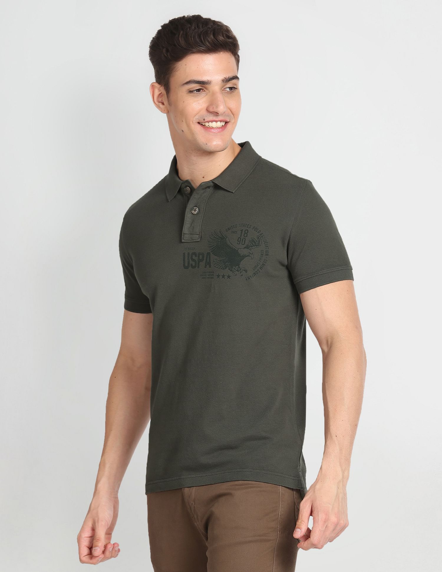 Cotton Brand Print Polo Shirt Olive - U.S. POLO ASSN. | Large