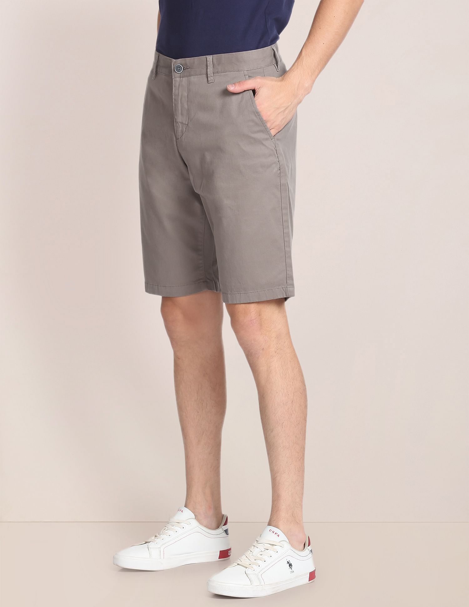 Mid Rise Solid Slim Fit Shorts Grey - U.S. POLO ASSN. | Large