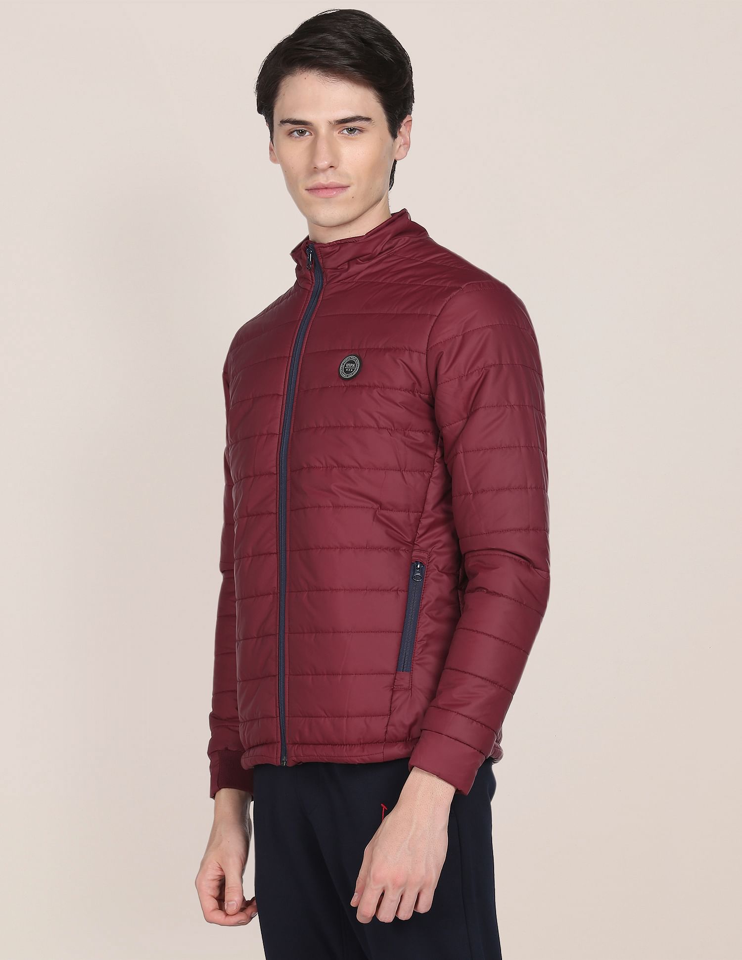 High Neck Solid Polyester Padded Jacket Wine - U.S. POLO ASSN. | Large