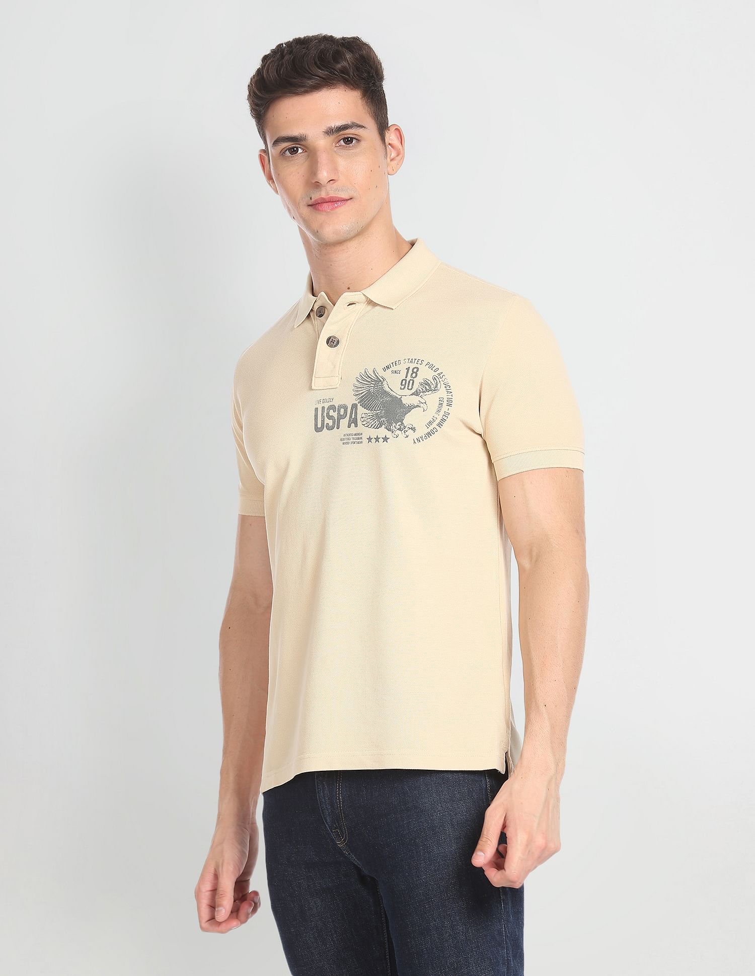 Brand Print Pique Polo Shirt Peach - U.S. POLO ASSN. | Large