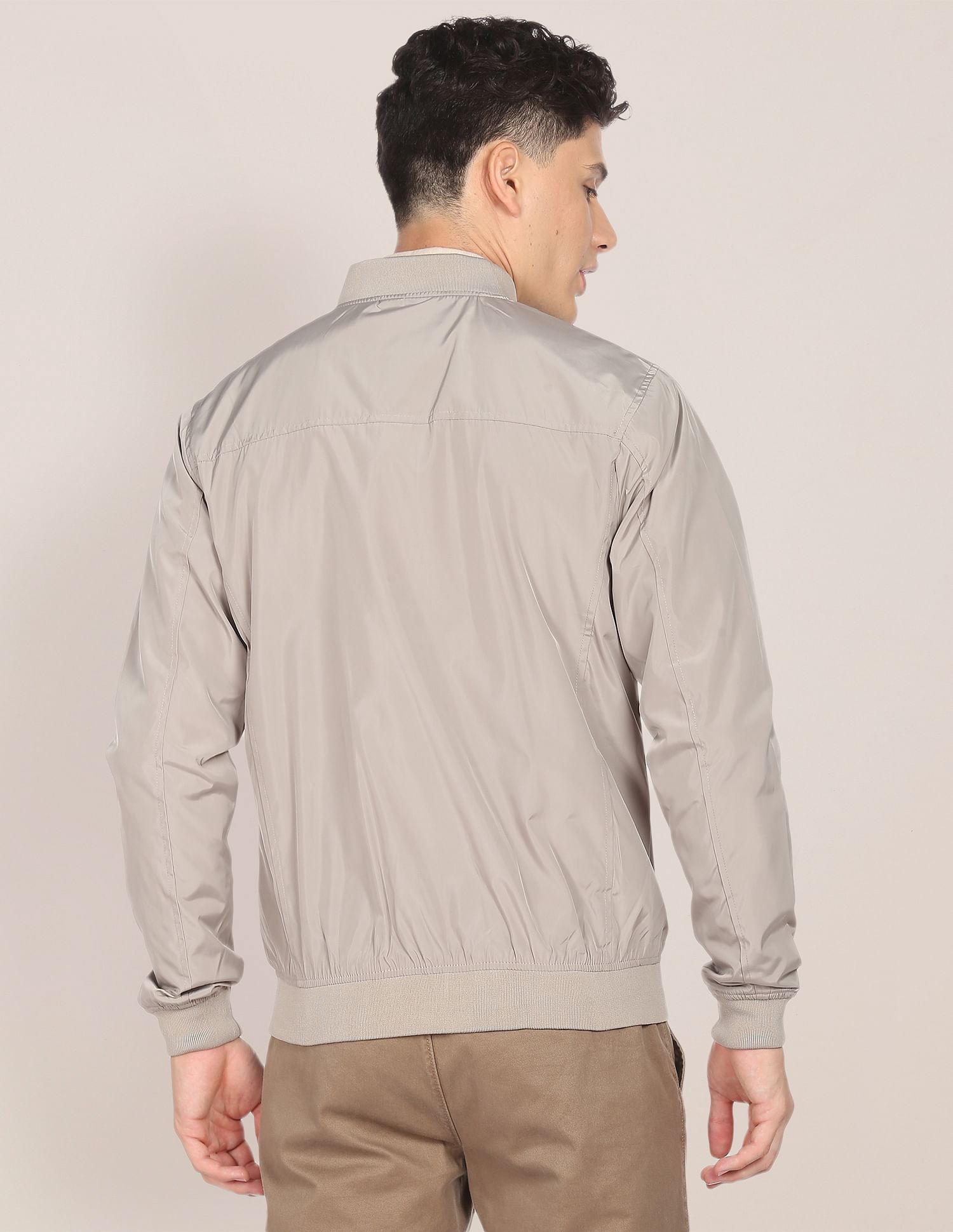 Solid Stand Collar Bomber Jacket Stone - U.S. Polo Assn. India | Large