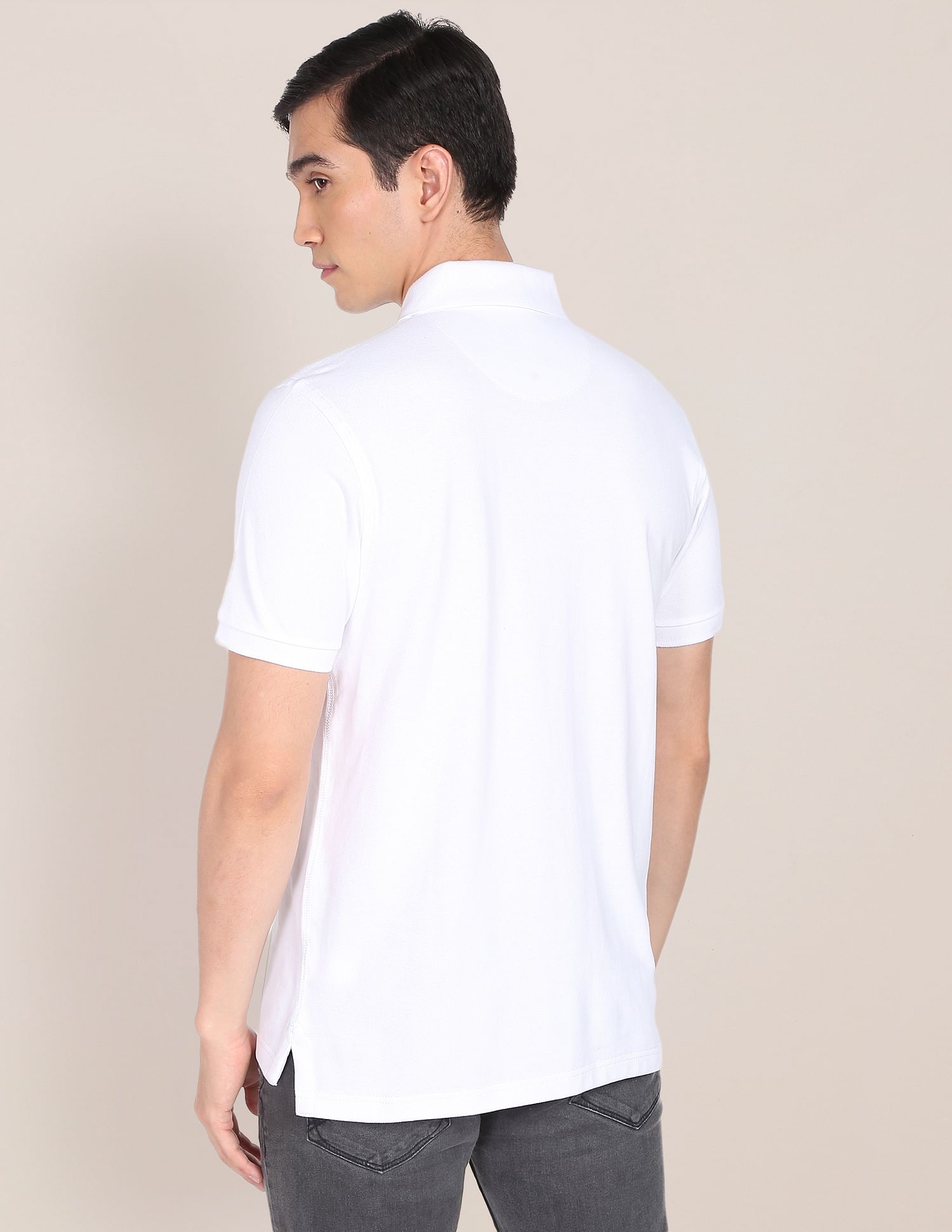 Ribbed Collar Solid Polo Shirt White - U.S. POLO ASSN. | Large