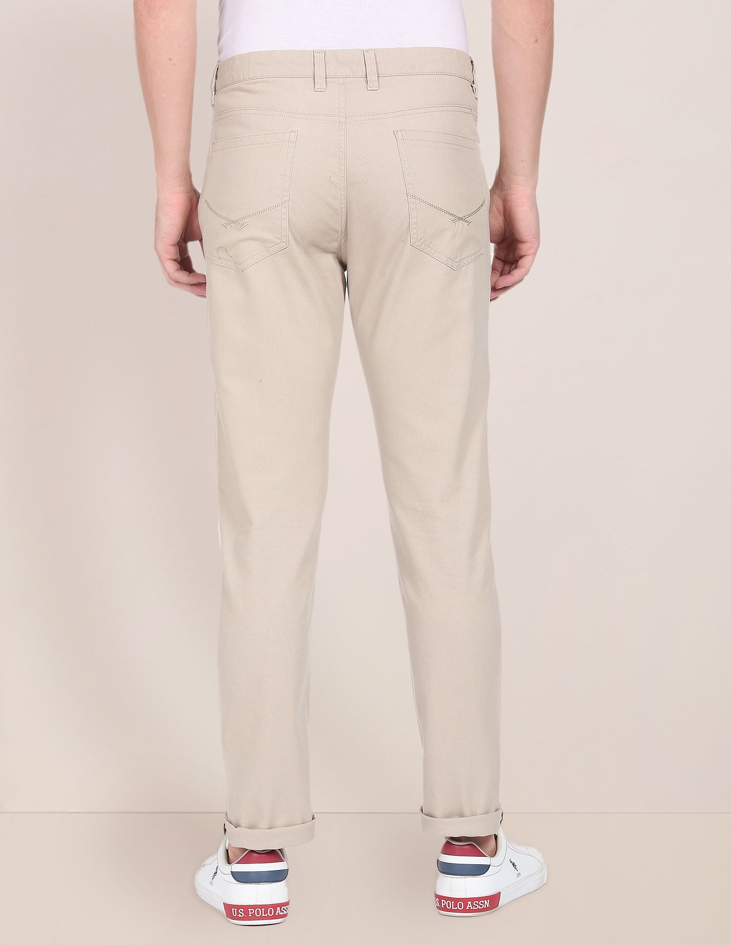 Solid Twill Casual Trousers Stone - U.S. Polo Assn. India | Large