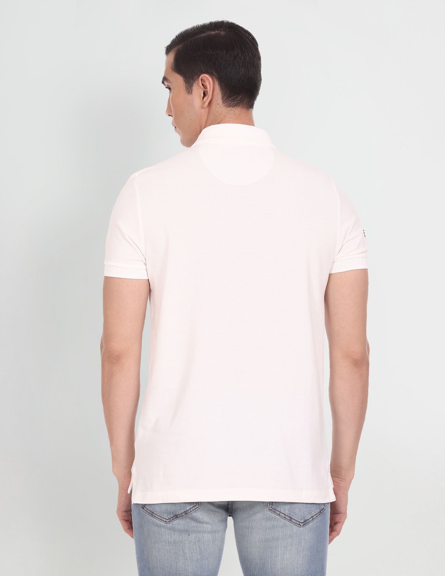 Typographic Print Cotton Polo Shirt Off White - U.S. POLO ASSN. | Large