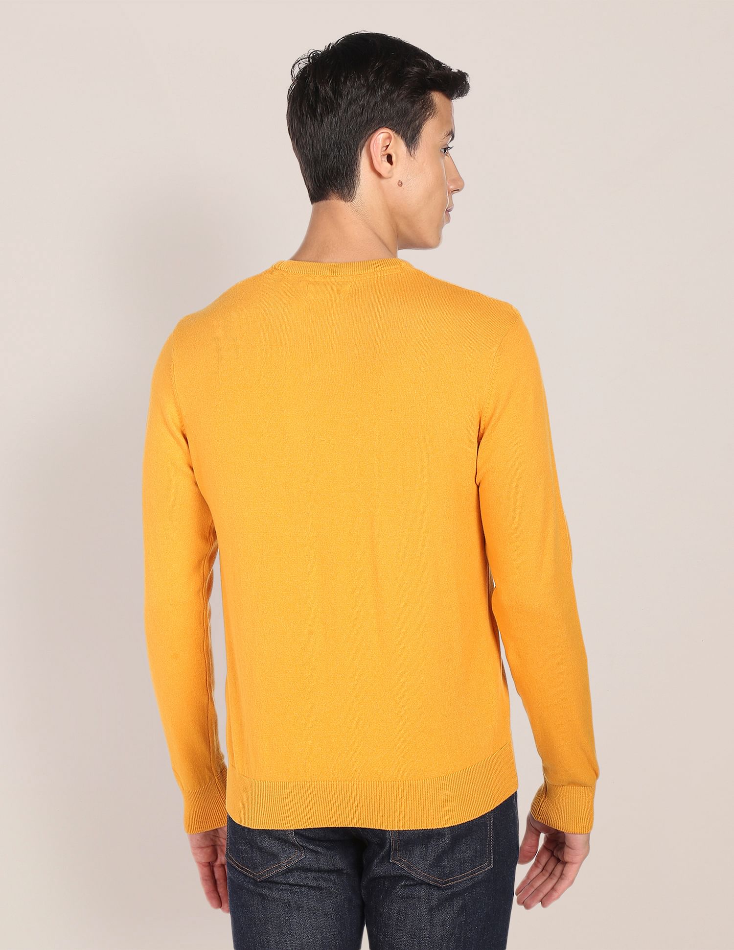Crew Neck Solid Sweater Mustard - U.S. POLO ASSN. | Large