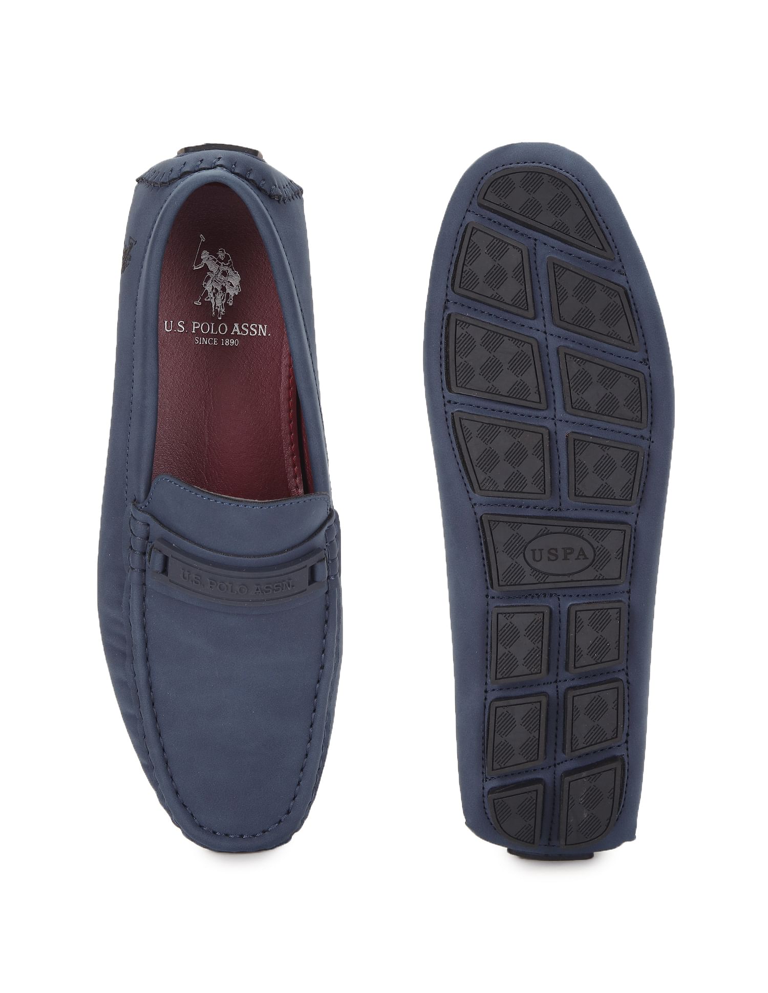 Men Navy Round Toe Textured Scott Shoes – Polo India
