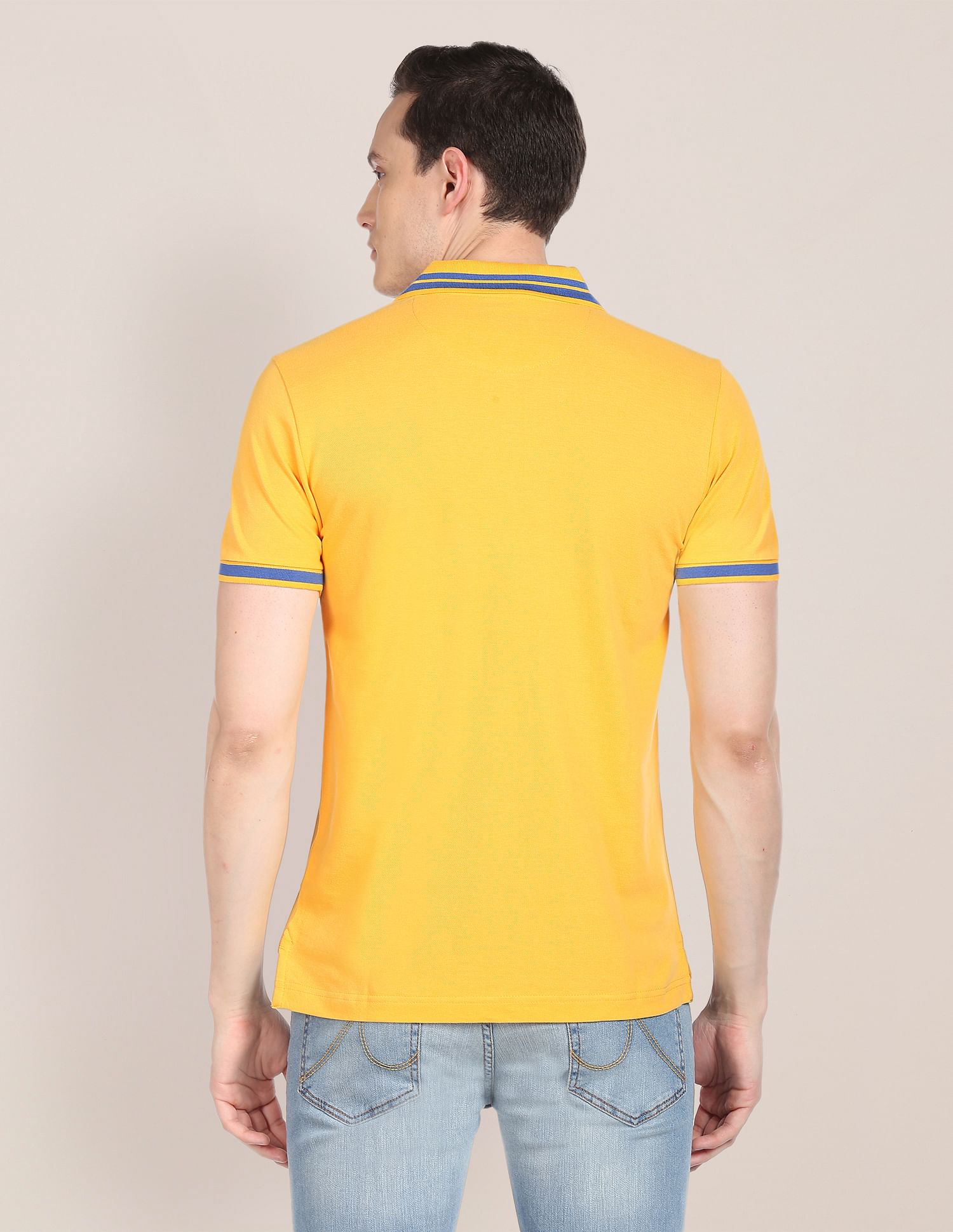 Striped Collar Cotton Pique Polo Shirt Yellow - U.S. POLO ASSN. | Large