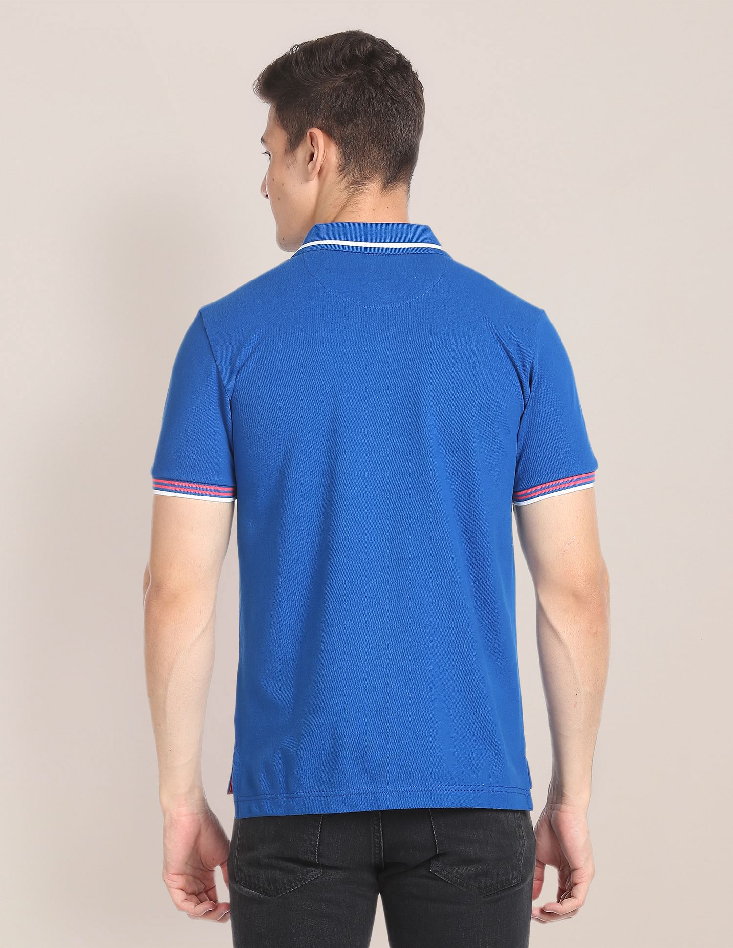 Striped Collar Pique Polo Shirt Blue - U.S. POLO ASSN. | Large