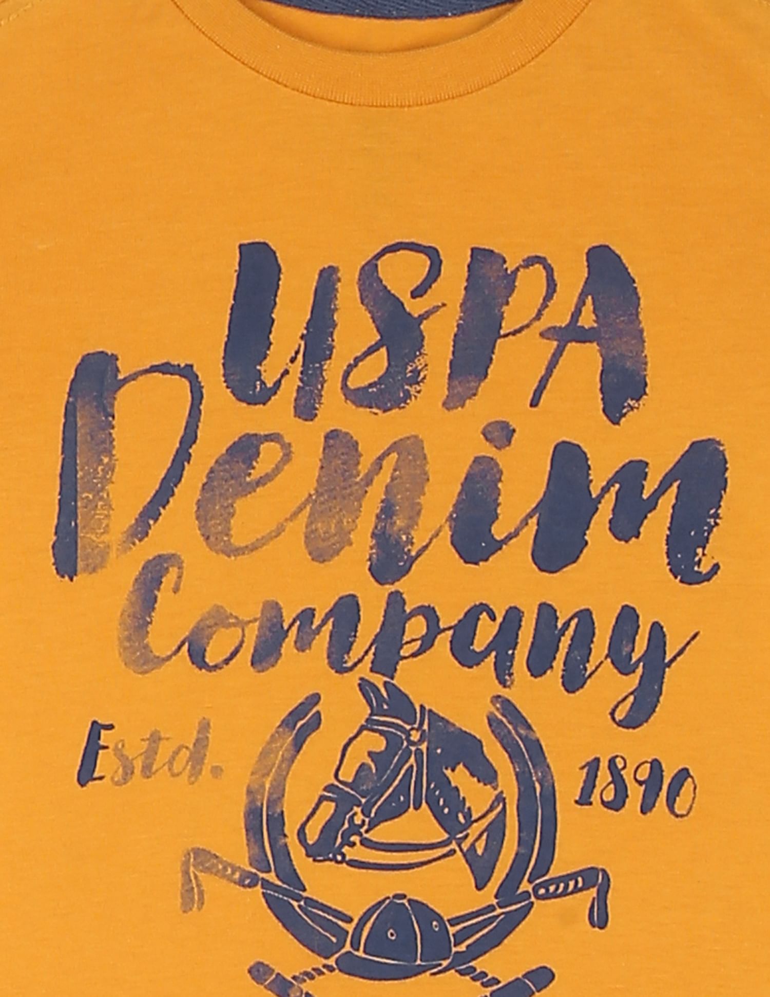 Boys Assorted Cotton Brand Print T-Shirt - Pack Of 2 Mustard and White - U.S. POLO ASSN. | Large